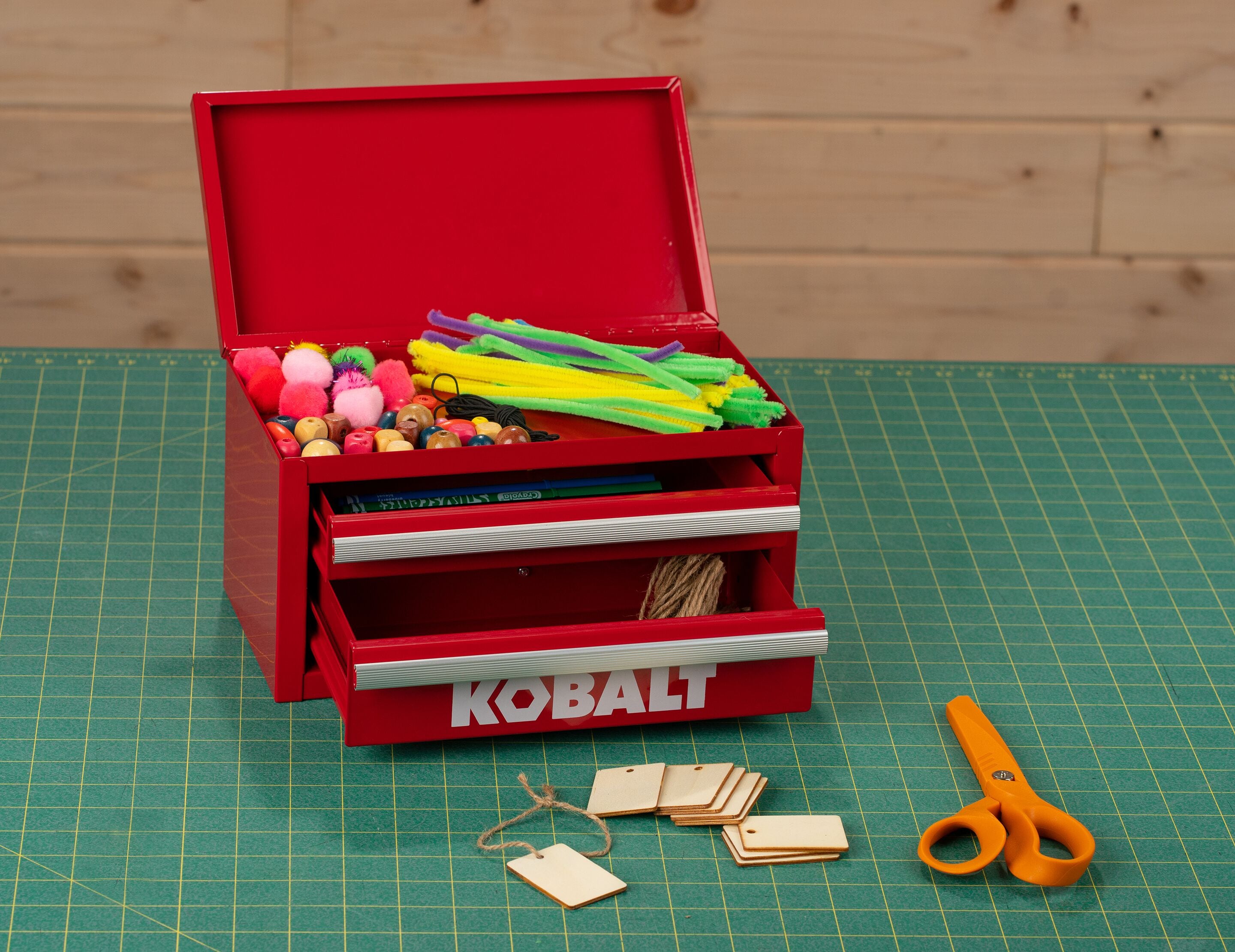 Caja de herramientas portátil mini Kobalt de 10.83 pulgadas de ancho x 5.91 pulgadas de alto x 5.91 pulgadas de profundidad con 2 cajones, color azul de acero 54196