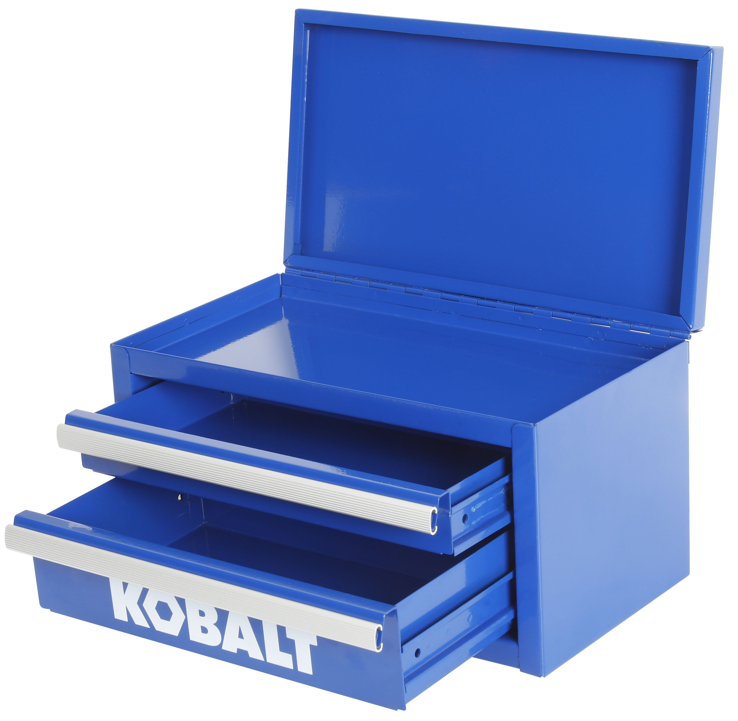 Caja de herramientas portátil mini Kobalt de 10.83 pulgadas de ancho x 5.91 pulgadas de alto x 5.91 pulgadas de profundidad con 2 cajones, color azul de acero 54196