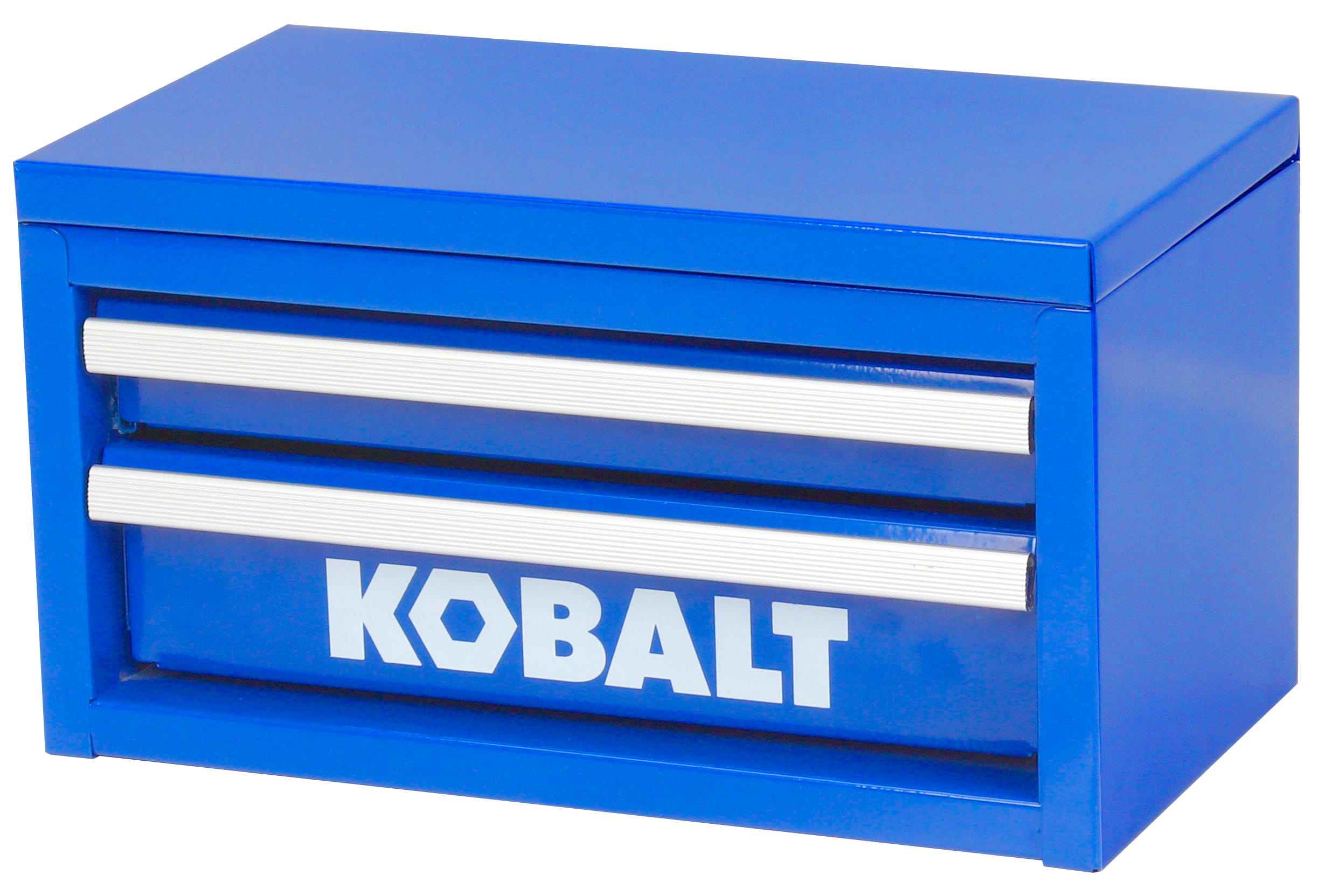 Caja de herramientas portátil mini Kobalt de 10.83 pulgadas de ancho x 5.91 pulgadas de alto x 5.91 pulgadas de profundidad con 2 cajones, color azul de acero 54196