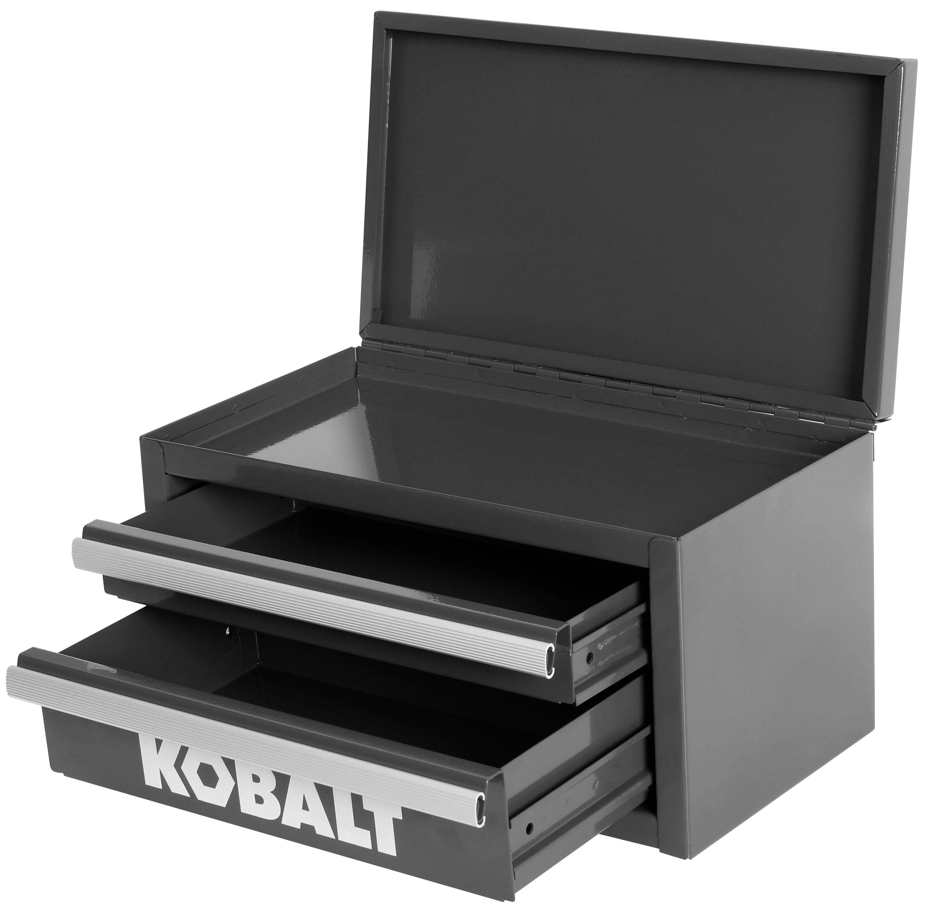 Caja de herramientas portátil mini Kobalt 10.83 pulgadas de ancho x 5.91 pulgadas de alto x 5.91 pulgadas de profundidad, 2 cajones, caja de herramientas de acero negro 54195