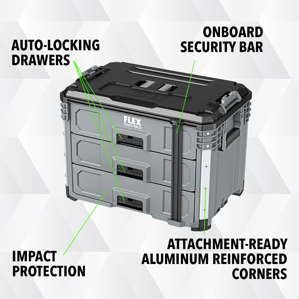 Caja de herramientas de polipropileno de 3 cajones Flex Stack Pack de 22 pulgadas de ancho x 10.3 pulgadas de alto x 15.1 pulgadas de profundidad FS1105
