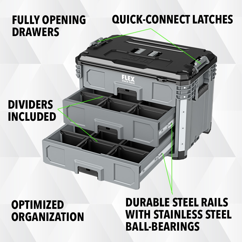 Caja de herramientas de polipropileno de 3 cajones Flex Stack Pack de 22 pulgadas de ancho x 10.3 pulgadas de alto x 15.1 pulgadas de profundidad FS1105