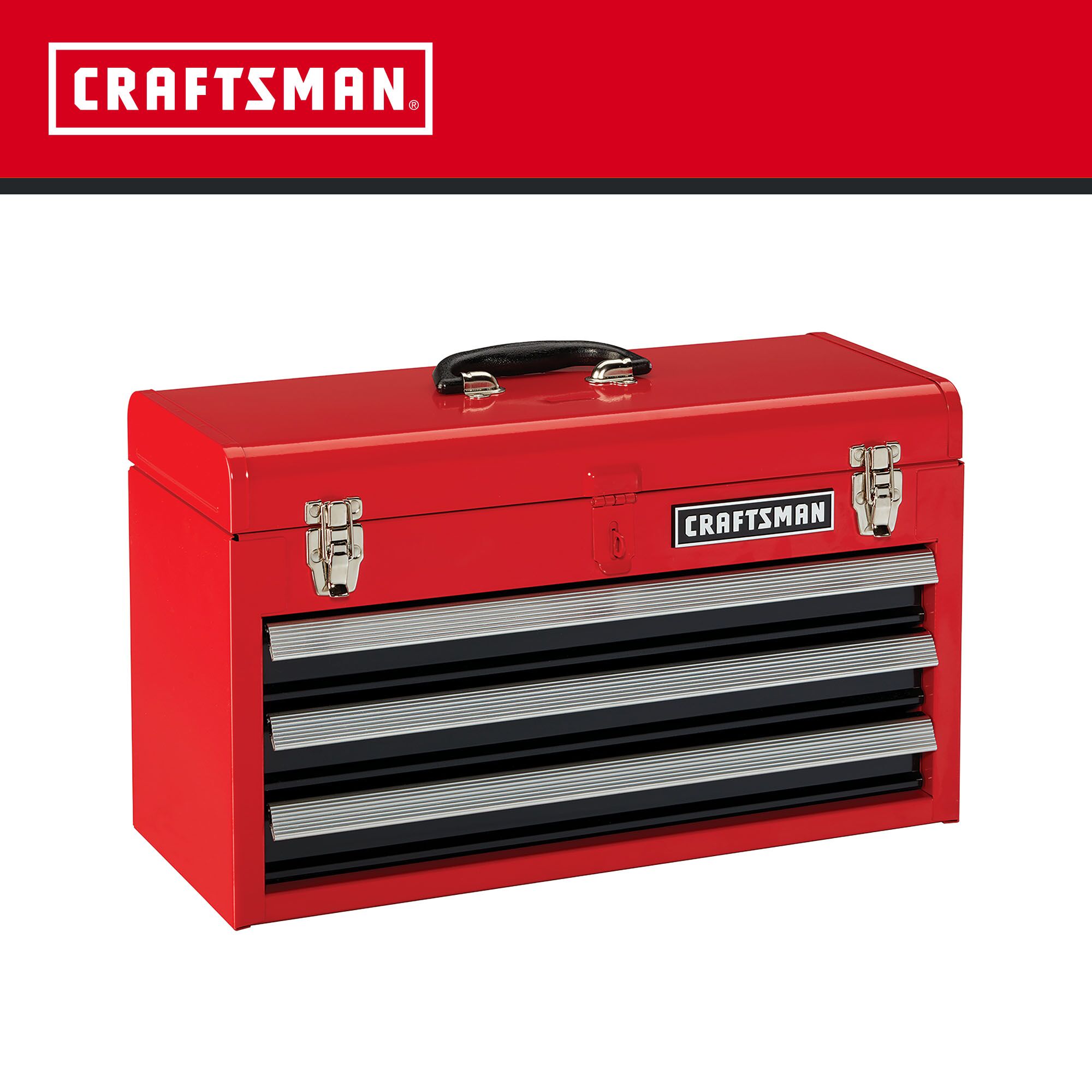 Caja de herramientas de acero rojo portátil CRAFTSMAN de 20.5 pulgadas de ancho x 12 pulgadas de alto x 8.5 pulgadas de profundidad con 3 cajones CMST98245RB