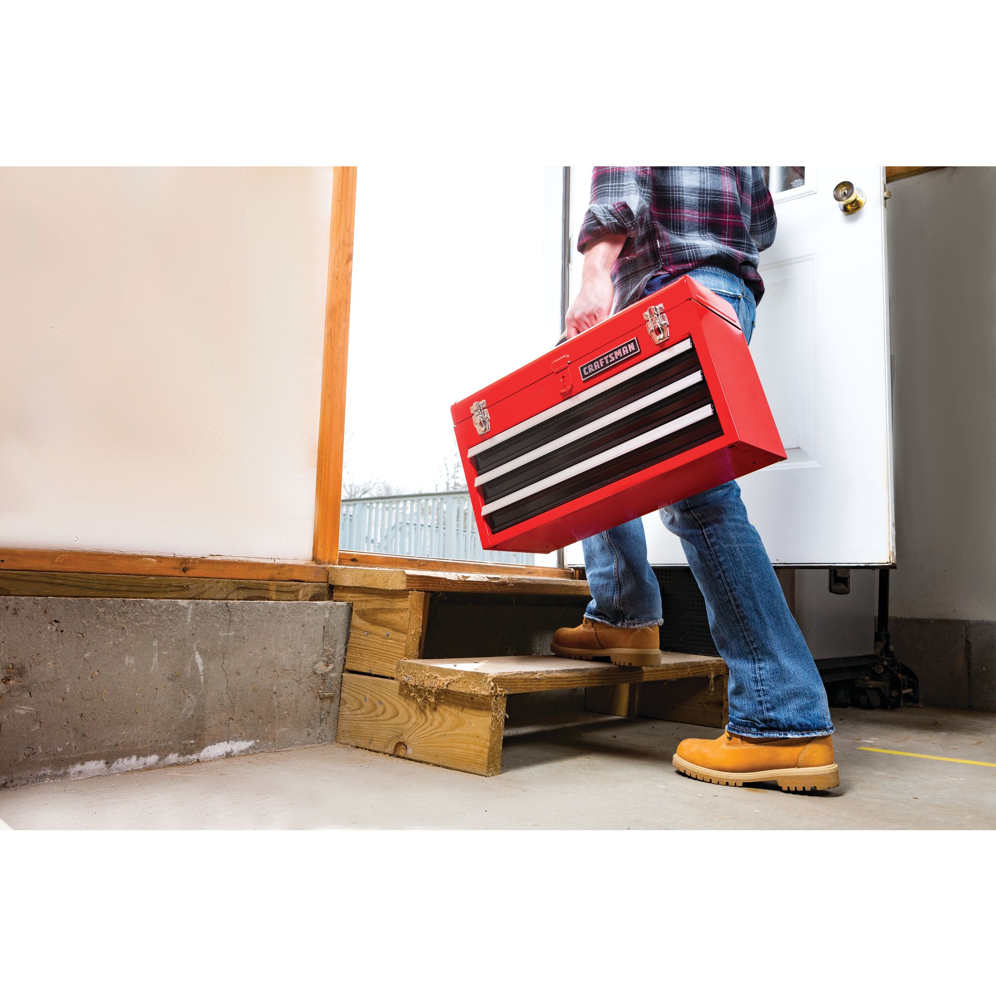 Caja de herramientas de acero rojo portátil CRAFTSMAN de 20.5 pulgadas de ancho x 12 pulgadas de alto x 8.5 pulgadas de profundidad con 3 cajones CMST98245RB