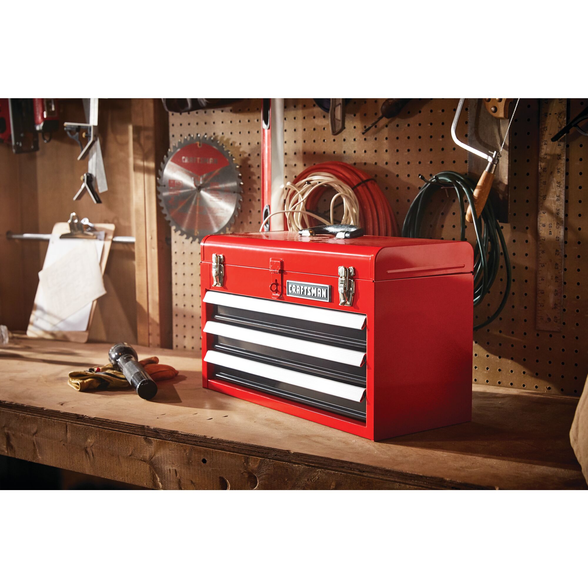 Caja de herramientas de acero rojo portátil CRAFTSMAN de 20.5 pulgadas de ancho x 12 pulgadas de alto x 8.5 pulgadas de profundidad con 3 cajones CMST98245RB