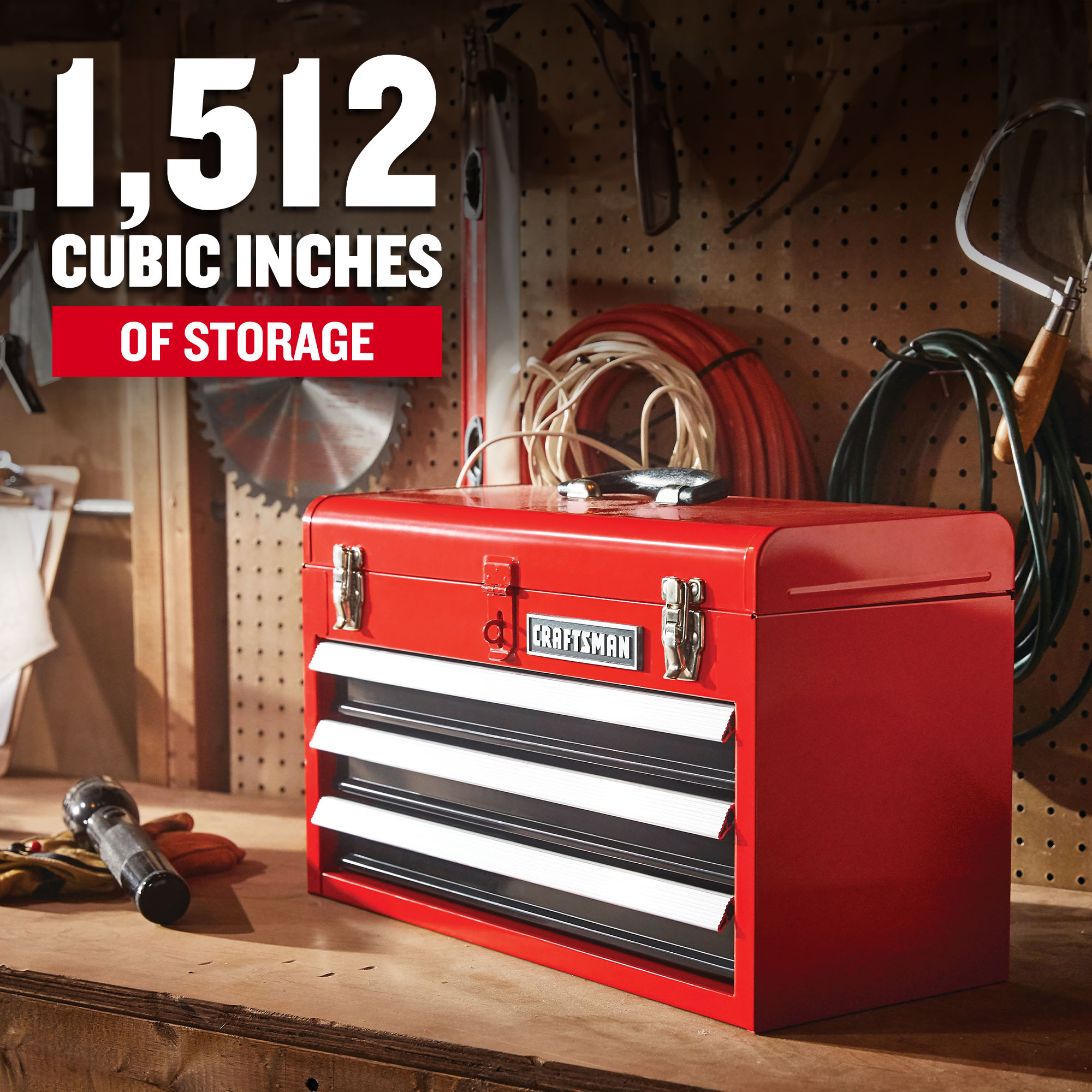Caja de herramientas de acero rojo portátil CRAFTSMAN de 20.5 pulgadas de ancho x 12 pulgadas de alto x 8.5 pulgadas de profundidad con 3 cajones CMST98245RB