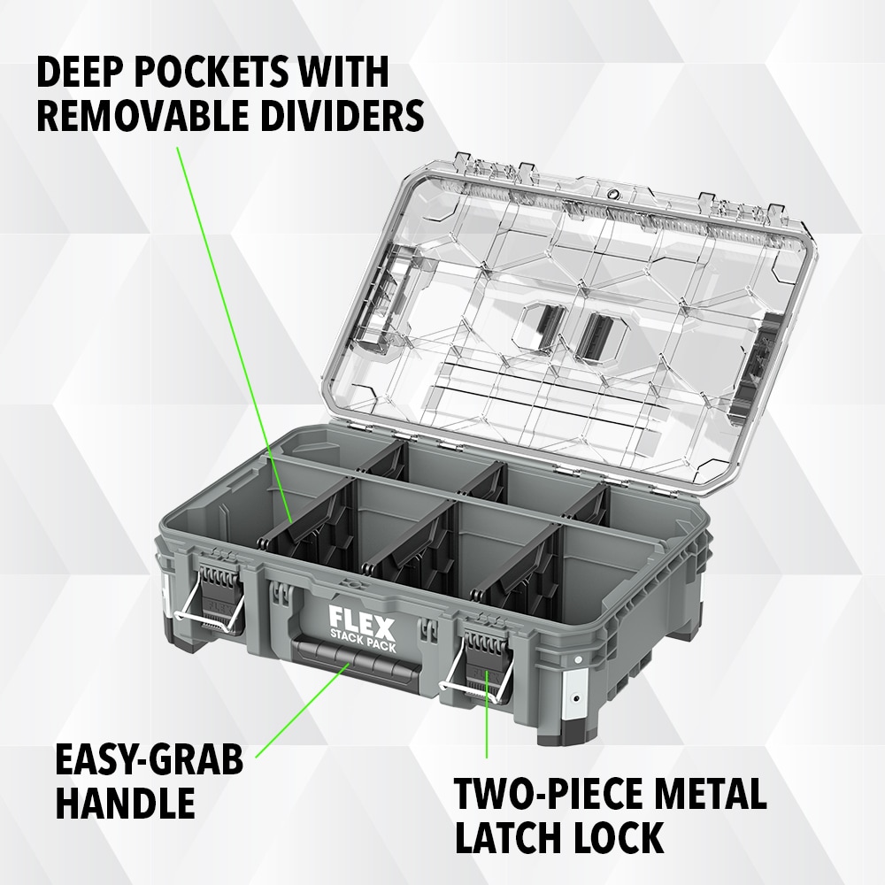 Caja de herramientas de polipropileno gris FLEX STACK PACK de 15.6 pulgadas de ancho x 8 pulgadas de alto x 22 pulgadas de profundidad FS1303