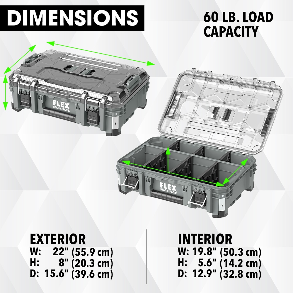 Caja de herramientas de polipropileno gris FLEX STACK PACK de 15.6 pulgadas de ancho x 8 pulgadas de alto x 22 pulgadas de profundidad FS1303