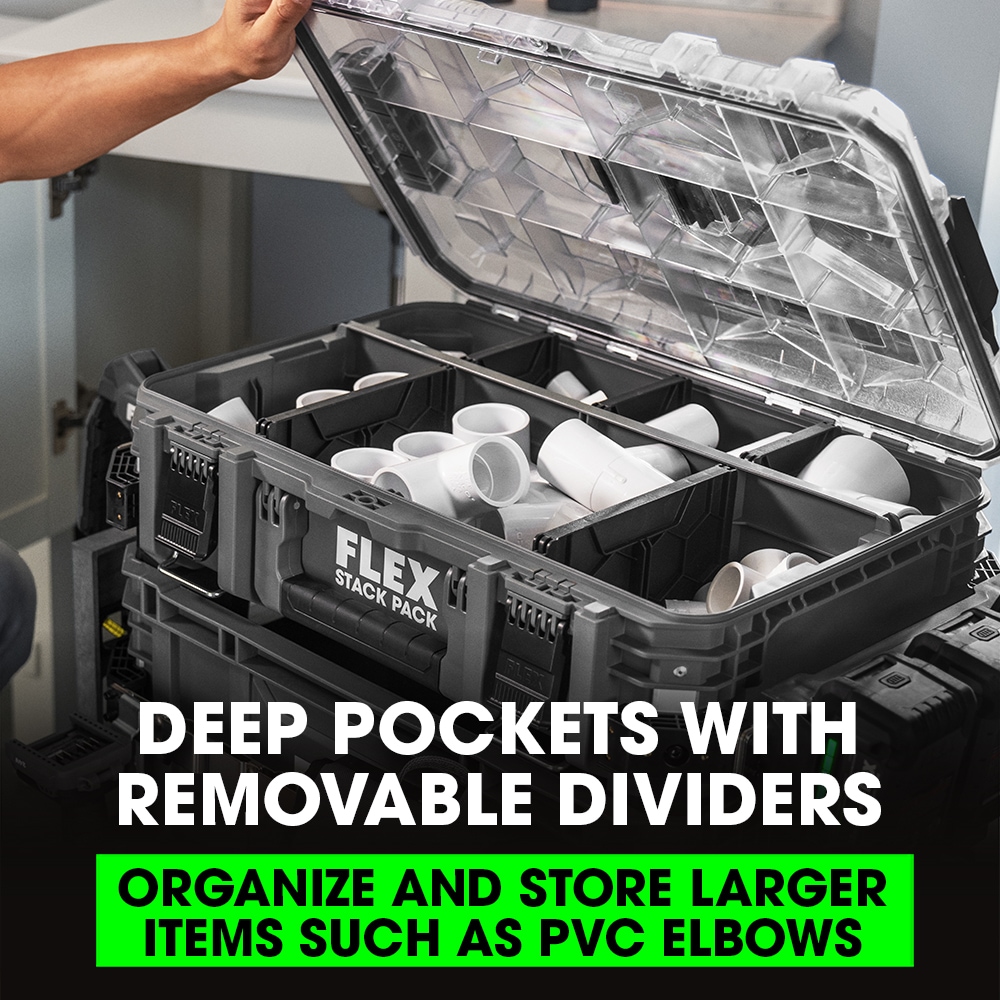 Caja de herramientas de polipropileno gris FLEX STACK PACK de 15.6 pulgadas de ancho x 8 pulgadas de alto x 22 pulgadas de profundidad FS1303