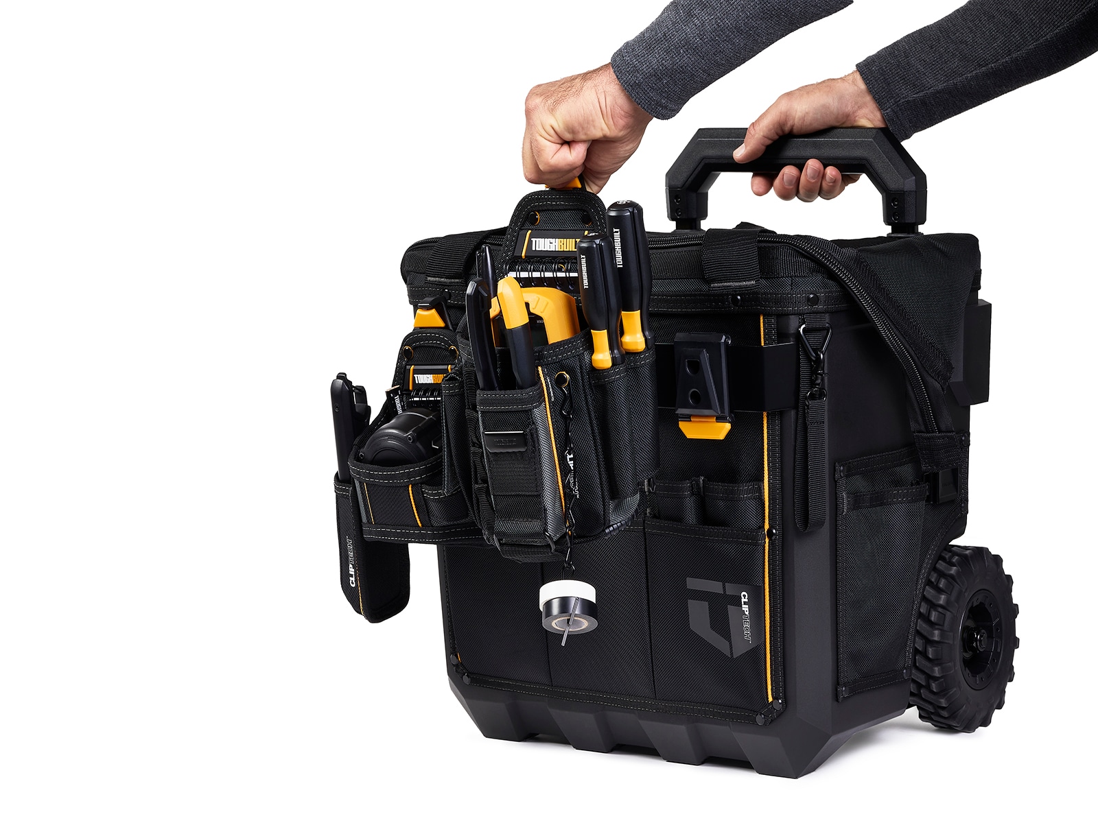 Bolsa de herramientas rodante con cremallera TOUGHBUILT Massive Mouth Hard Bottom XL de poliéster negro de 18 pulgadas de ancho x 14.5 pulgadas de profundidad x 19.5 pulgadas de largo TBL-CT-61-18