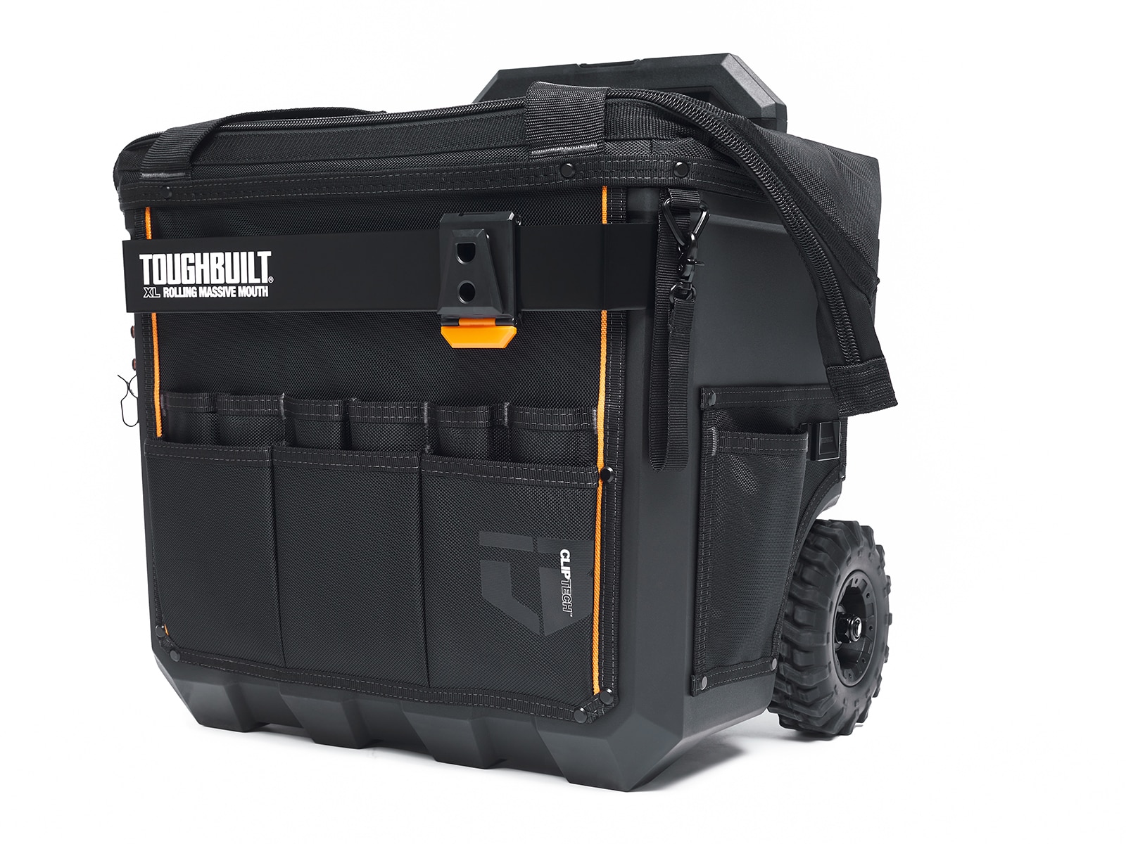 Bolsa de herramientas rodante con cremallera TOUGHBUILT Massive Mouth Hard Bottom XL de poliéster negro de 18 pulgadas de ancho x 14.5 pulgadas de profundidad x 19.5 pulgadas de largo TBL-CT-61-18