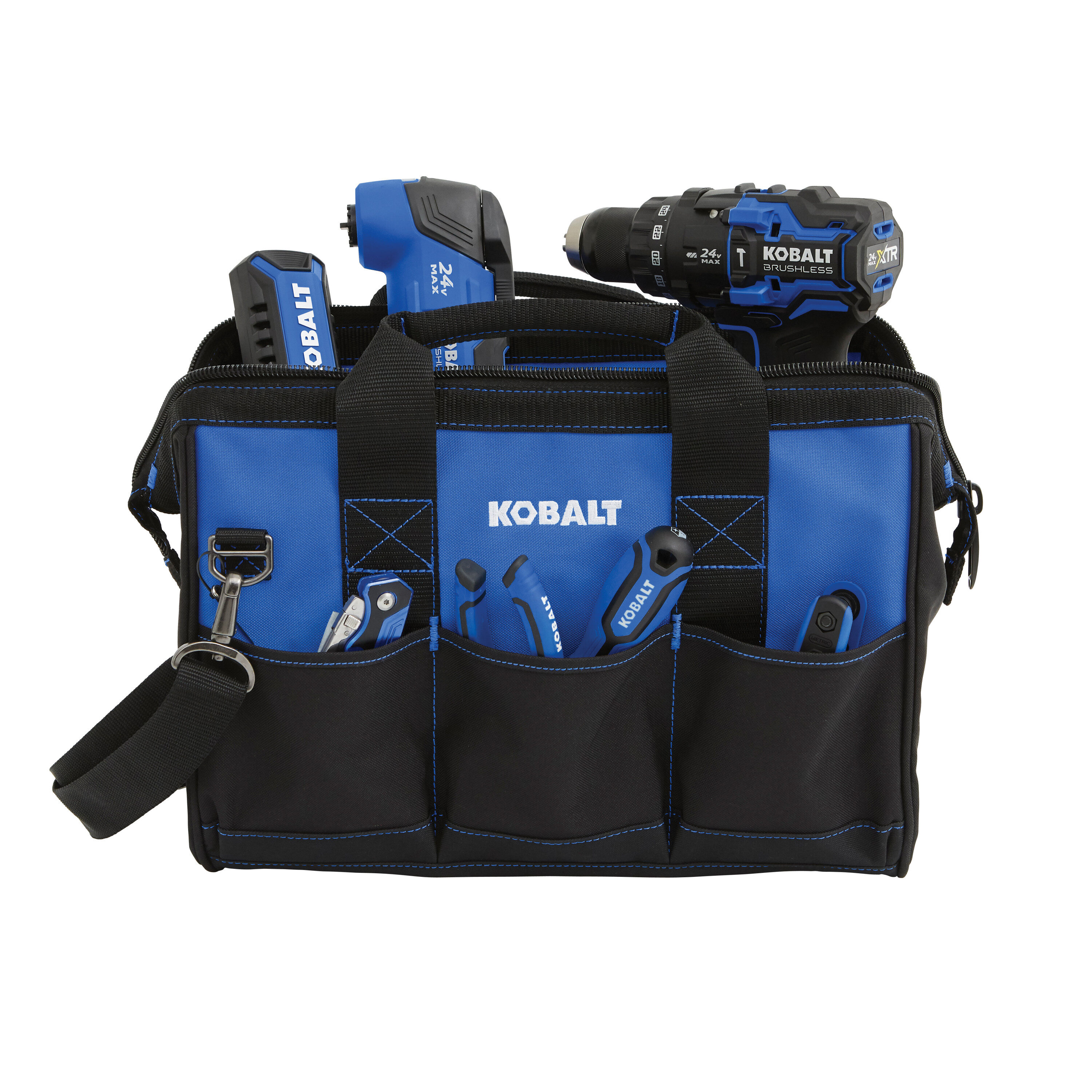 Bolsa de herramientas con cremallera azul de poliéster Kobalt de 15 pulgadas de ancho x 9 pulgadas de profundidad x 10 pulgadas de largo KB-76C-15