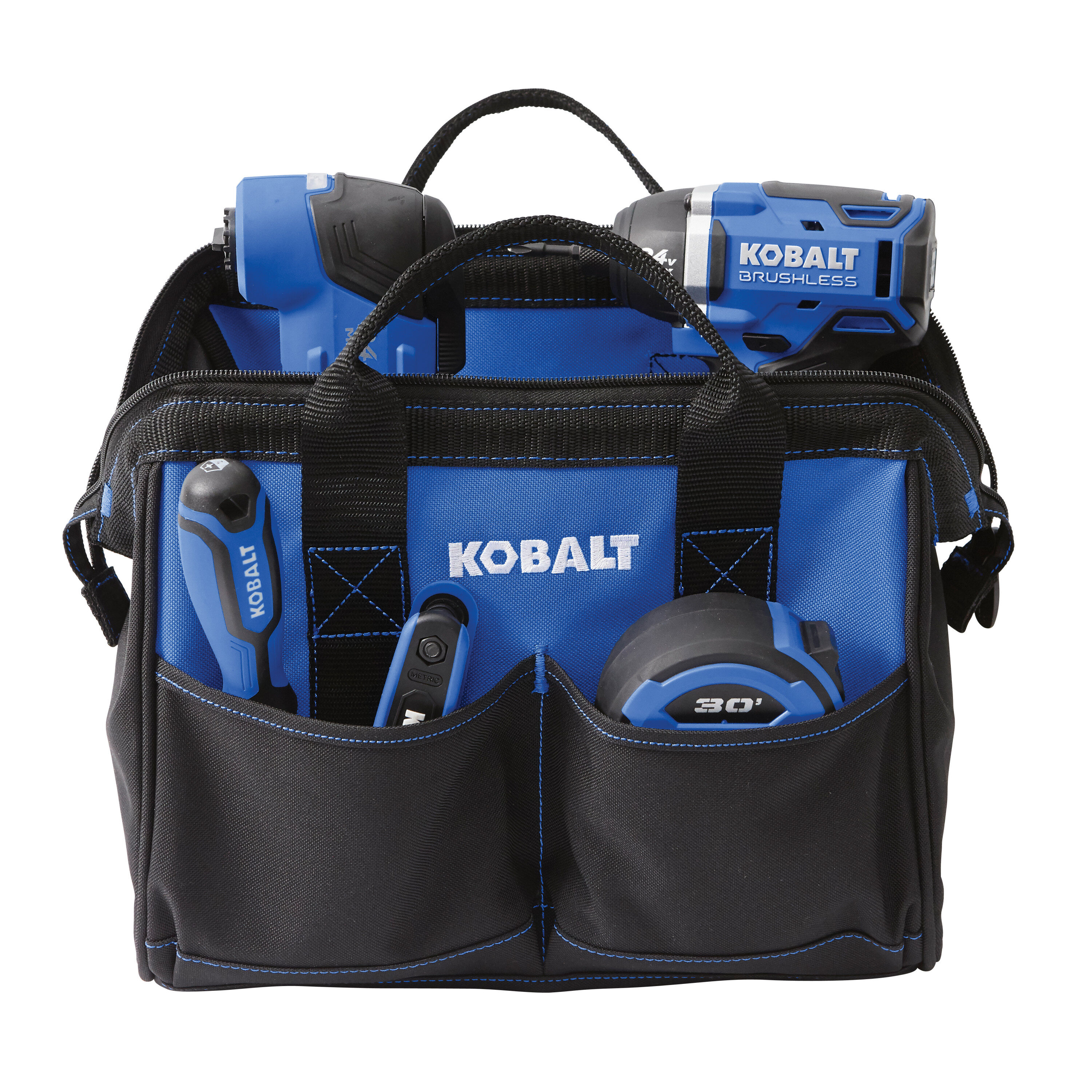 Bolsa de herramientas con cremallera Kobalt azul de poliéster de 12 pulgadas de ancho x 8 pulgadas de profundidad x 9 pulgadas de largo KB-77C-12