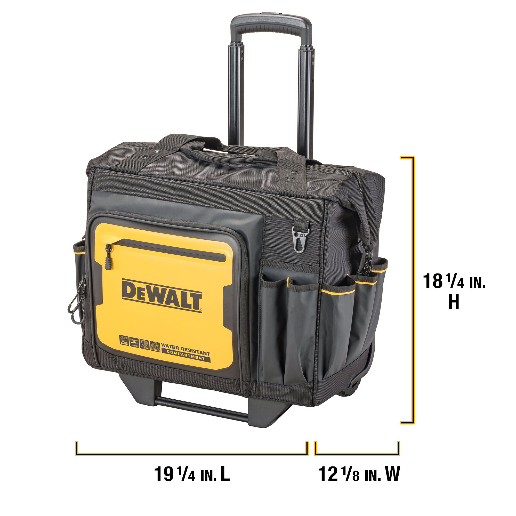 Rollo de herramientas con ruedas con cierre, DEWALT negro y amarillo de poliéster 12.125 pulgadas de ancho x 18.25 pulgadas de profundidad x 19.25 pulgadas de largo DWST560107