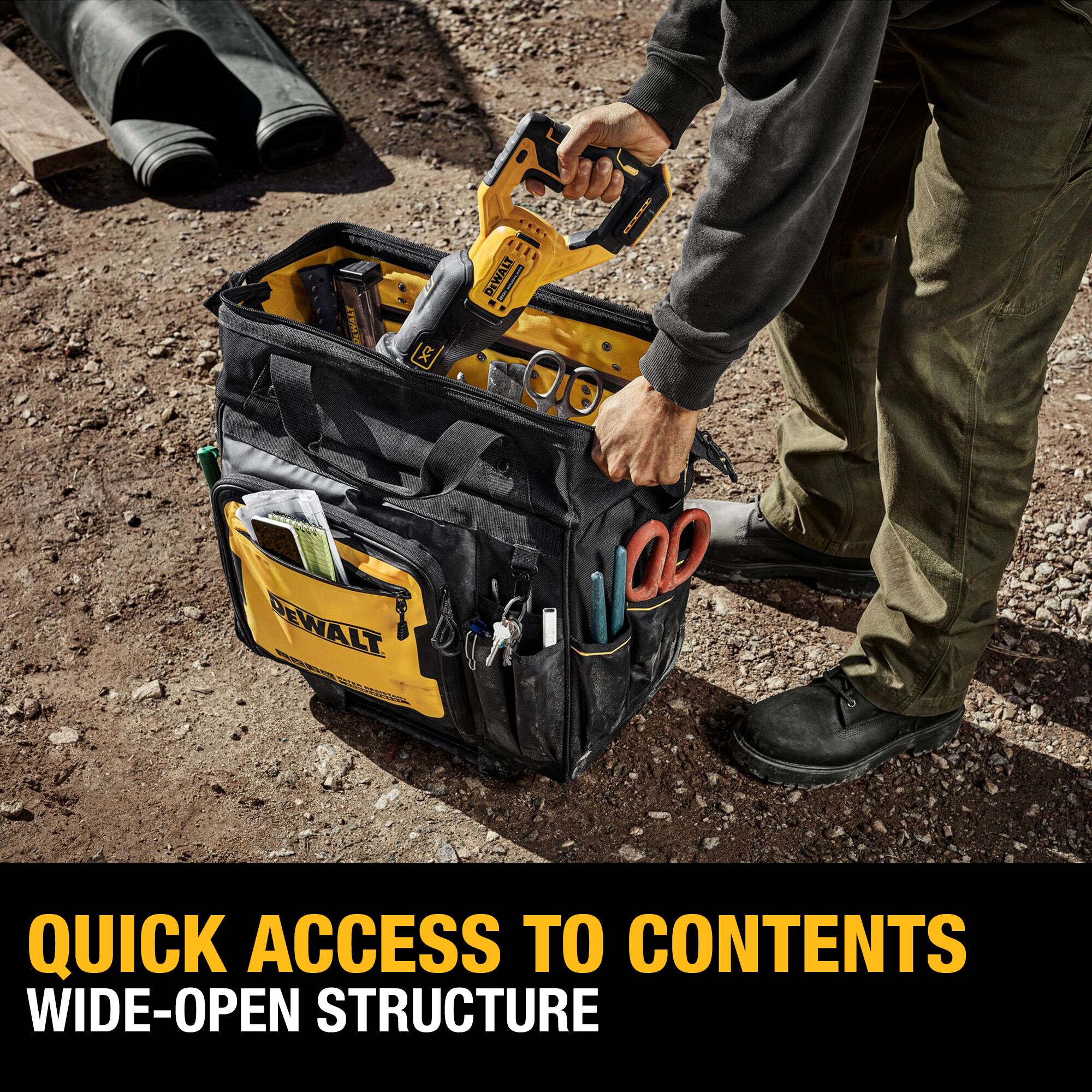 Rollo de herramientas con ruedas con cierre, DEWALT negro y amarillo de poliéster 12.125 pulgadas de ancho x 18.25 pulgadas de profundidad x 19.25 pulgadas de largo DWST560107