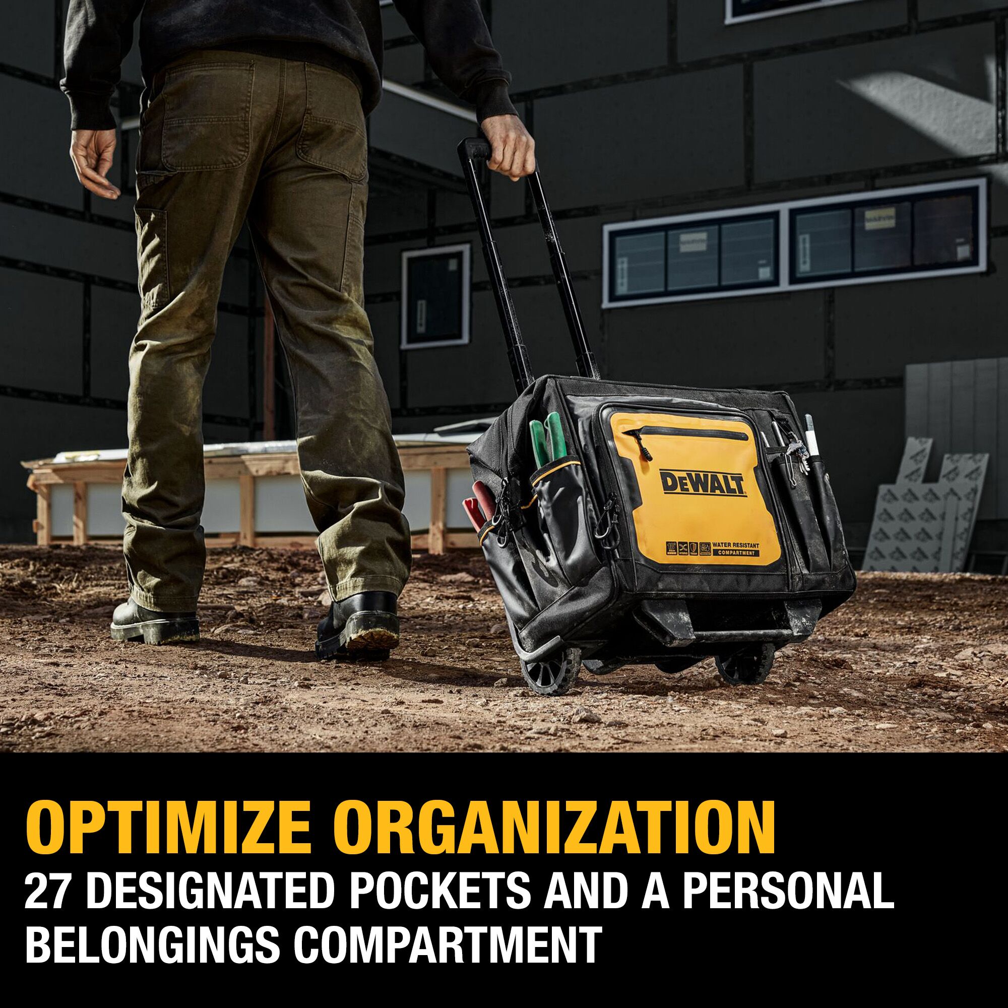 Rollo de herramientas con ruedas con cierre, DEWALT negro y amarillo de poliéster 12.125 pulgadas de ancho x 18.25 pulgadas de profundidad x 19.25 pulgadas de largo DWST560107