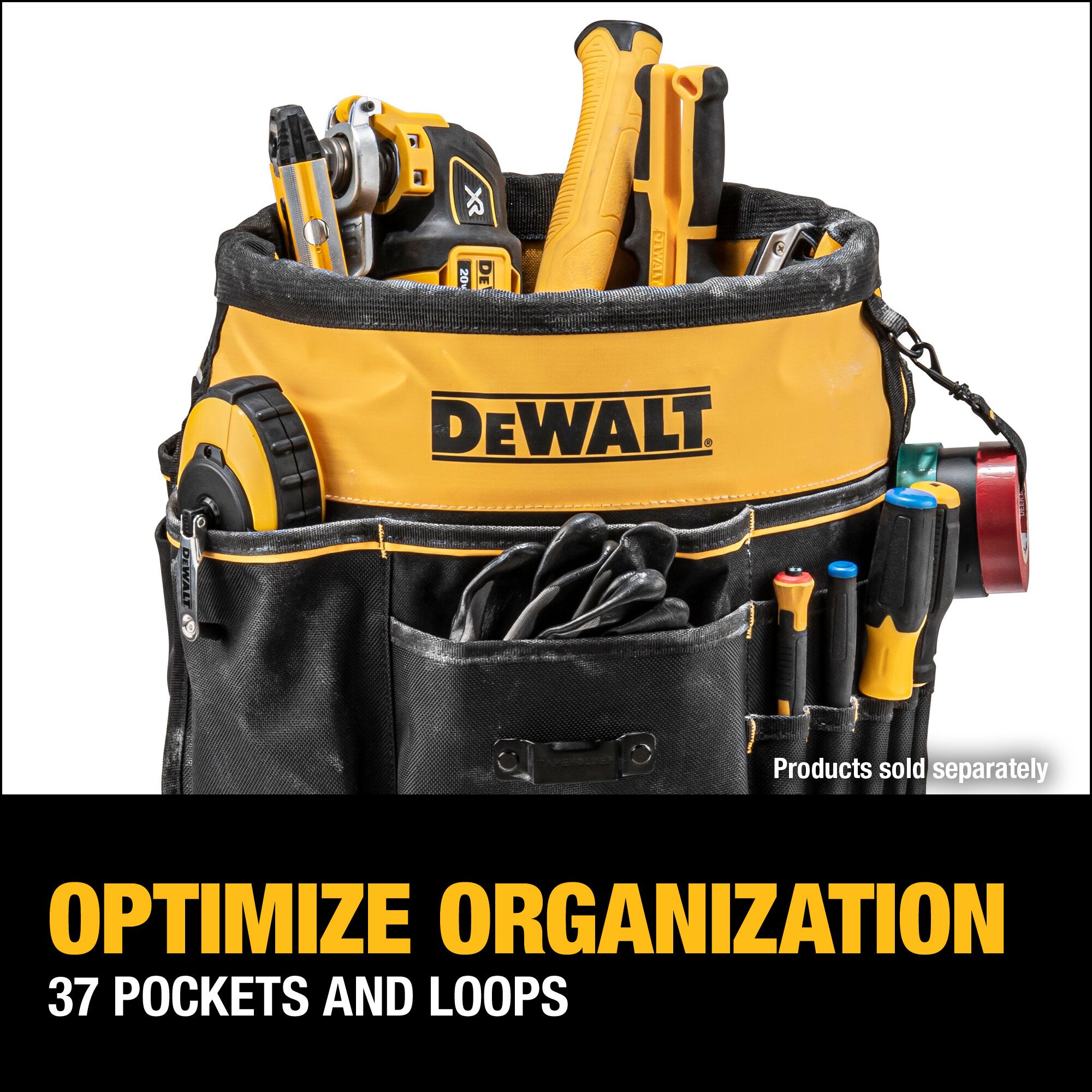 Organizador de cubeta de 5 galones DEWALT en nylon balístico negro-amarillo de 2 pulgadas de ancho x 19.625 pulgadas de profundidad x 19.75 pulgadas de largo DWST560109
