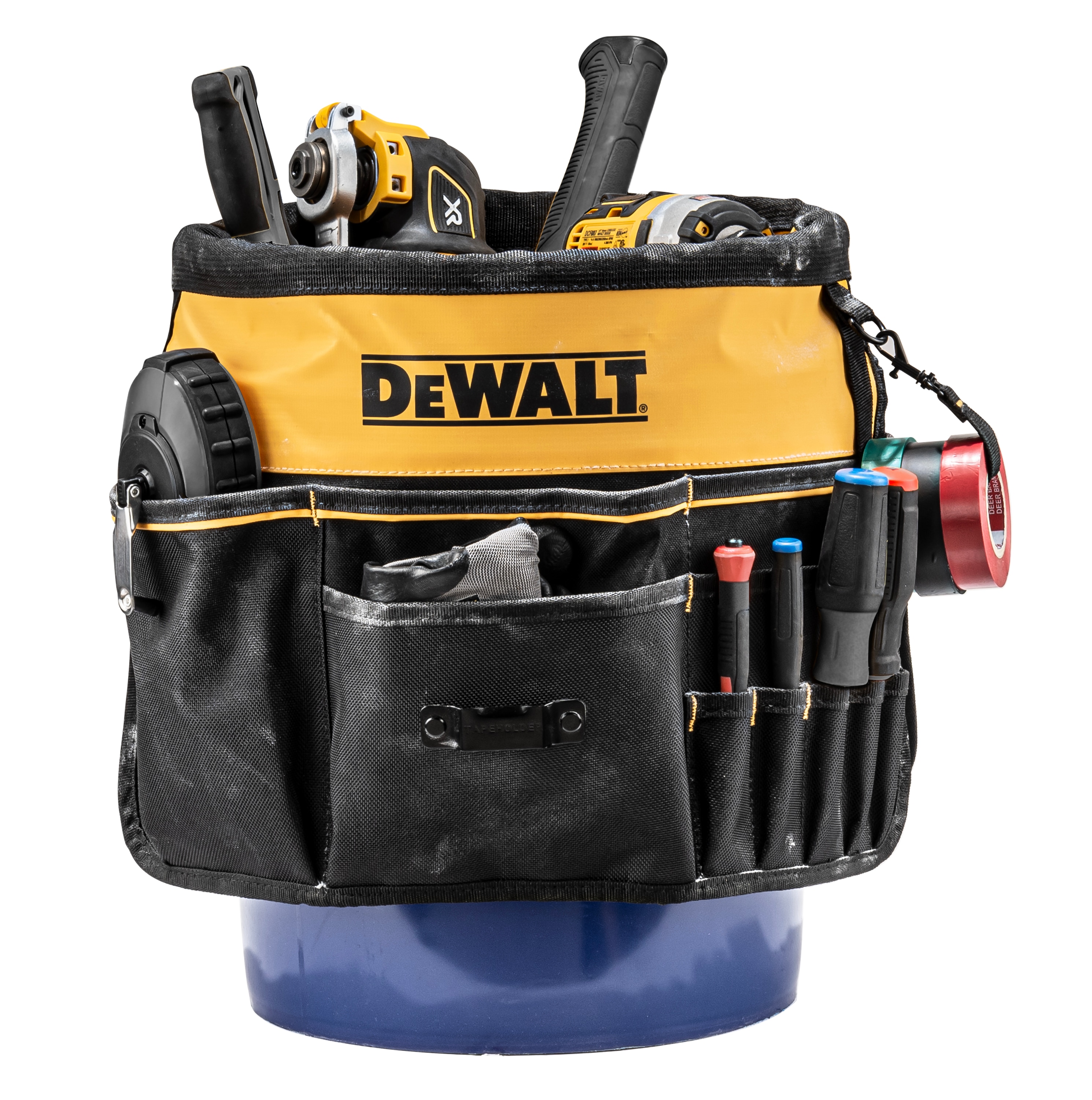 Organizador de cubeta de 5 galones DEWALT en nylon balístico negro-amarillo de 2 pulgadas de ancho x 19.625 pulgadas de profundidad x 19.75 pulgadas de largo DWST560109