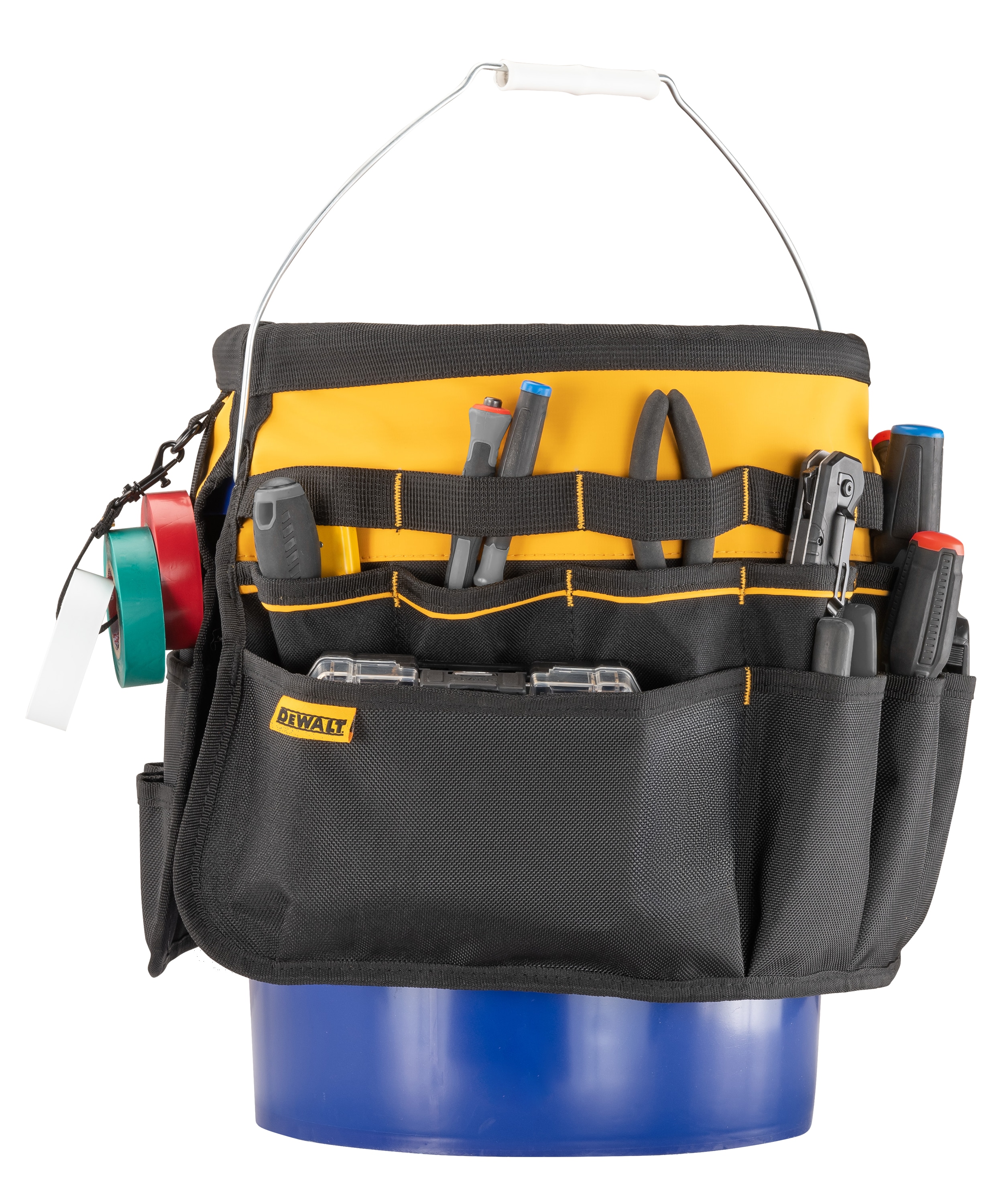 Organizador de cubeta de 5 galones DEWALT en nylon balístico negro-amarillo de 2 pulgadas de ancho x 19.625 pulgadas de profundidad x 19.75 pulgadas de largo DWST560109