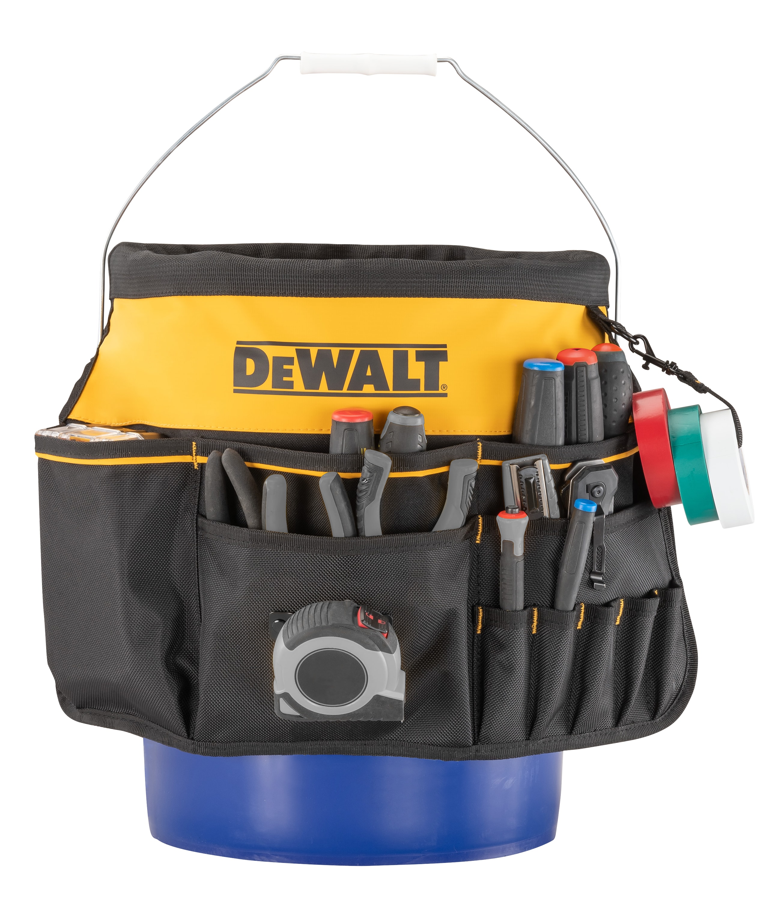 Organizador de cubeta de 5 galones DEWALT en nylon balístico negro-amarillo de 2 pulgadas de ancho x 19.625 pulgadas de profundidad x 19.75 pulgadas de largo DWST560109