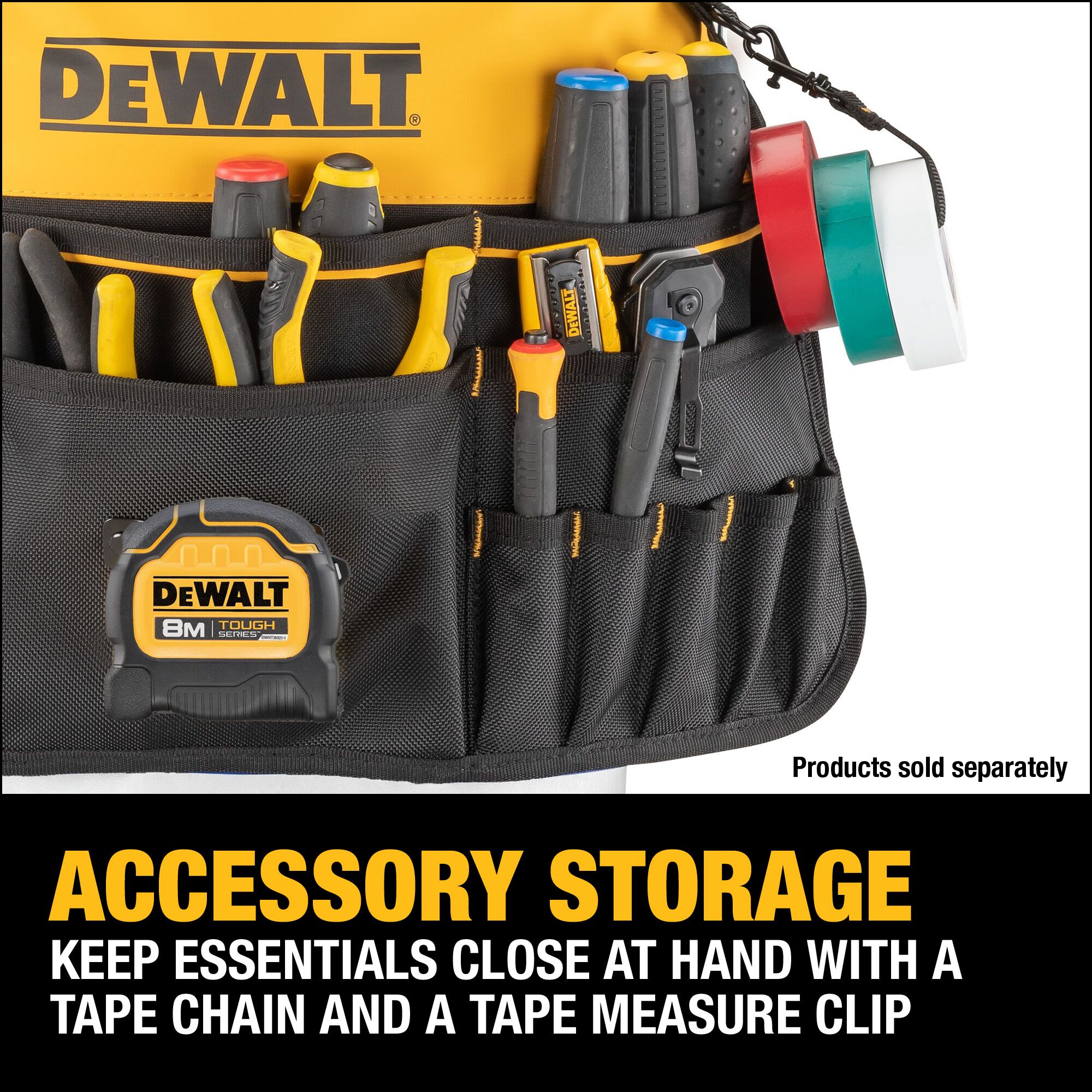 Organizador de cubeta de 5 galones DEWALT en nylon balístico negro-amarillo de 2 pulgadas de ancho x 19.625 pulgadas de profundidad x 19.75 pulgadas de largo DWST560109