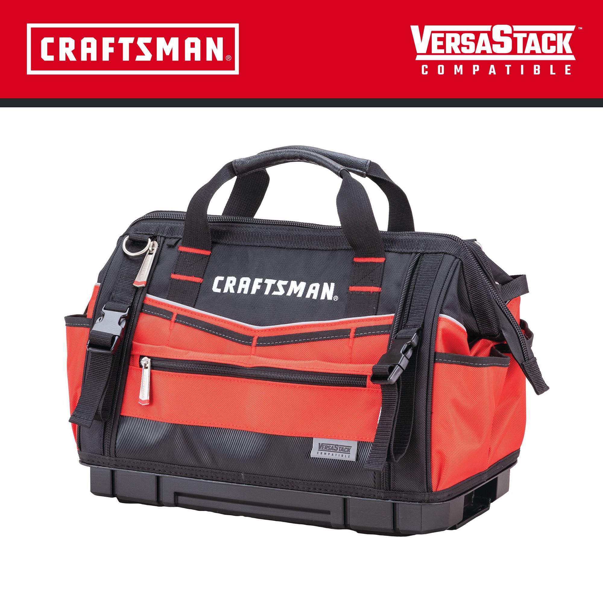 Bolsa para herramientas con cremallera CRAFTSMAN VERSASTACK roja/negra de poliéster 17 pulgadas de ancho x 8.5 pulgadas de profundidad x 13 pulgadas de largo CMST17622