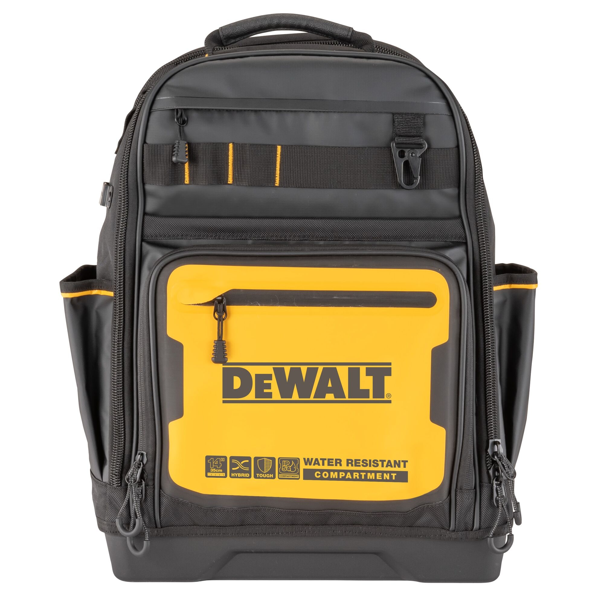 Mochila con cierre DEWALT de poliéster negro y amarillo de 7.75 pulgadas de ancho x 18.75 pulgadas de profundidad x 13.75 pulgadas de largo DWST560102