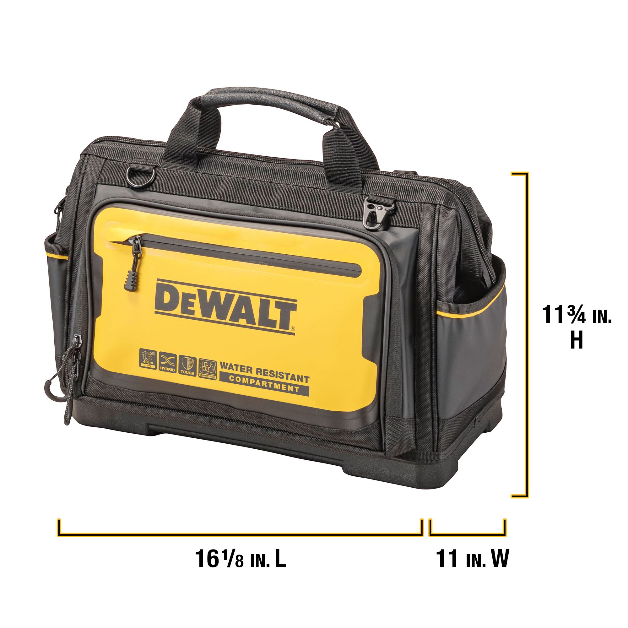 Bolso para herramientas con cierre DEWALT de nylon balístico negro/amarillo 11 pulgadas de ancho x 11.75 pulgadas de profundidad x 16.125 pulgadas de largo DWST560103