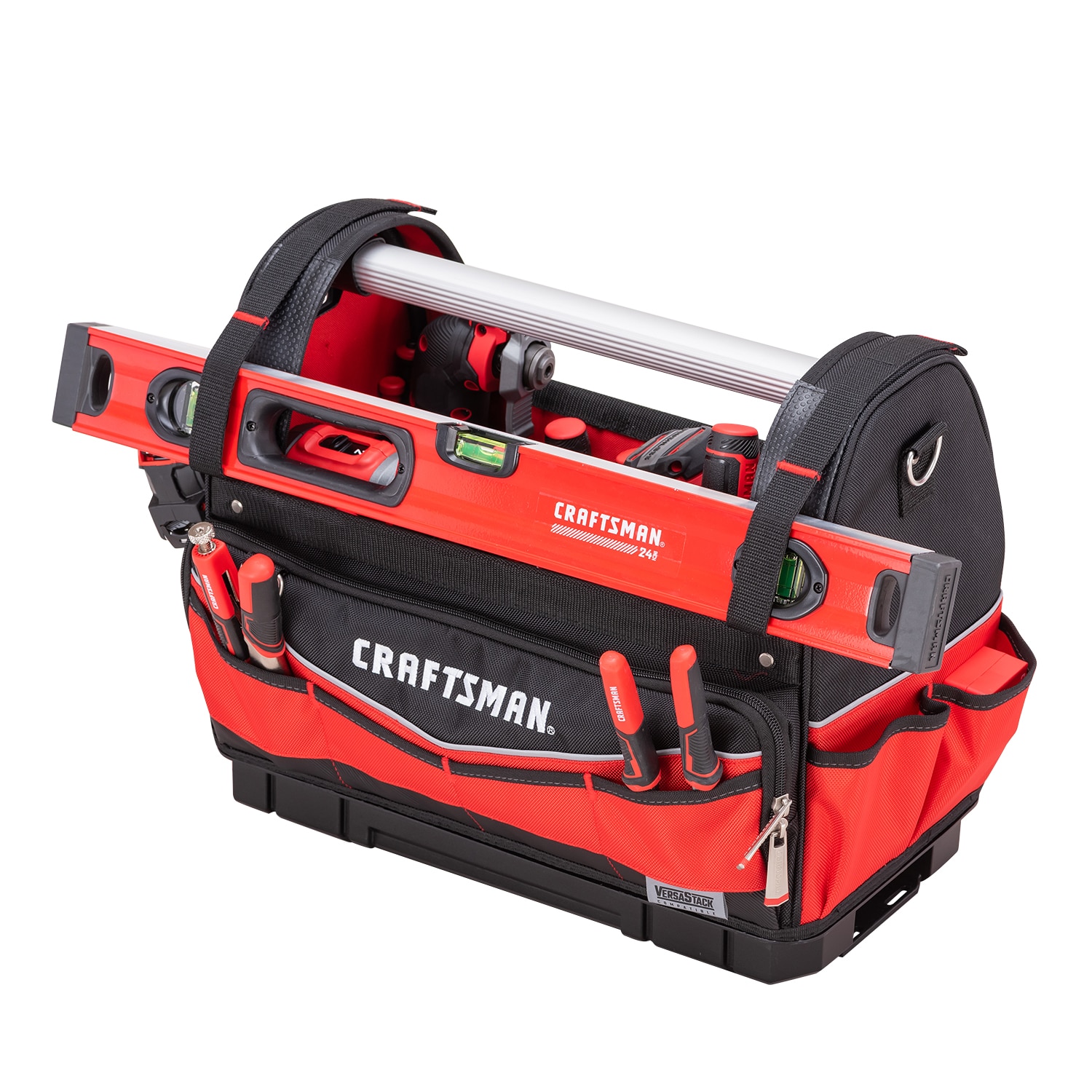 Bolso de herramientas CRAFTSMAN VERSASTACK rojo y negro de poliéster de 17 pulgadas de ancho x 8.5 pulgadas de profundidad x 13 pulgadas de largo CMST17621