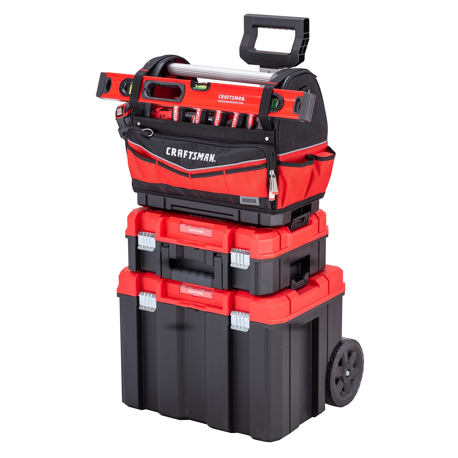Bolso de herramientas CRAFTSMAN VERSASTACK rojo y negro de poliéster de 17 pulgadas de ancho x 8.5 pulgadas de profundidad x 13 pulgadas de largo CMST17621