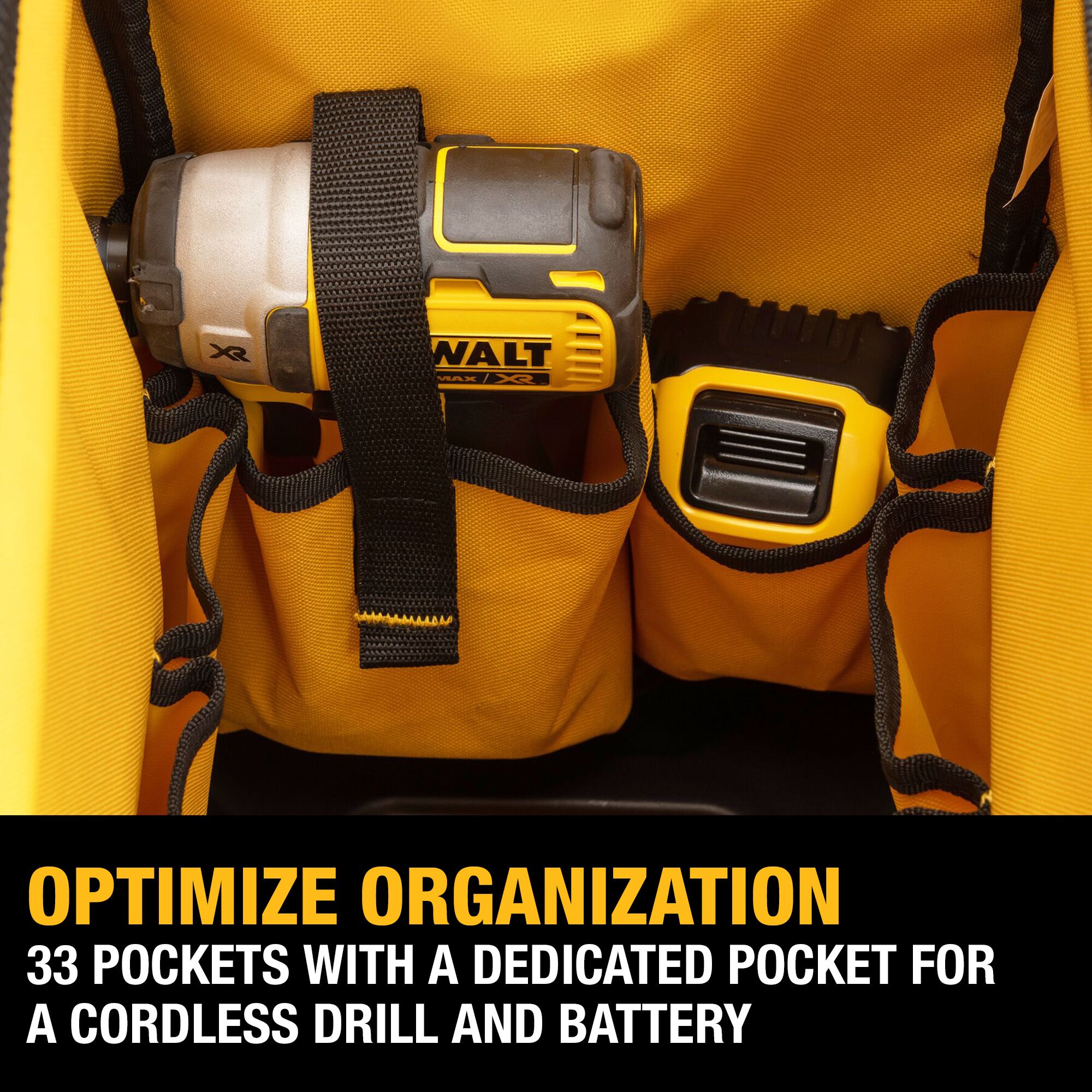 Bolsa para herramientas con cierre DEWALT Negro-Amarillo de nylon balístico 11.375 pulg W x 12.125 pulg D x 20 pulg L DWST560104