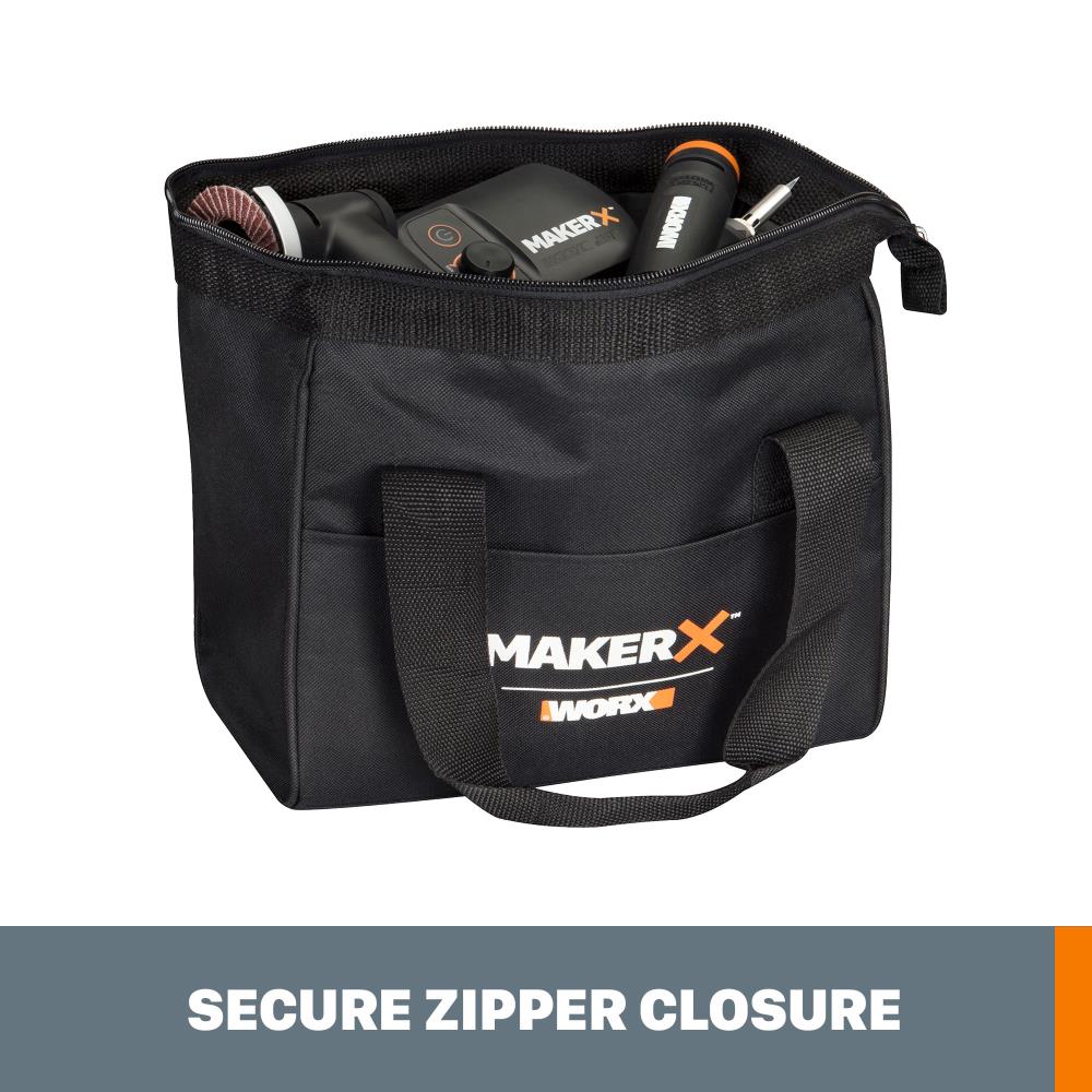 Bolsa de herramientas con cremallera MakerX de nylon negro de 10 pulgadas de ancho x 6.25 pulgadas de profundidad x 10 pulgadas de largo WA1551 de WORX