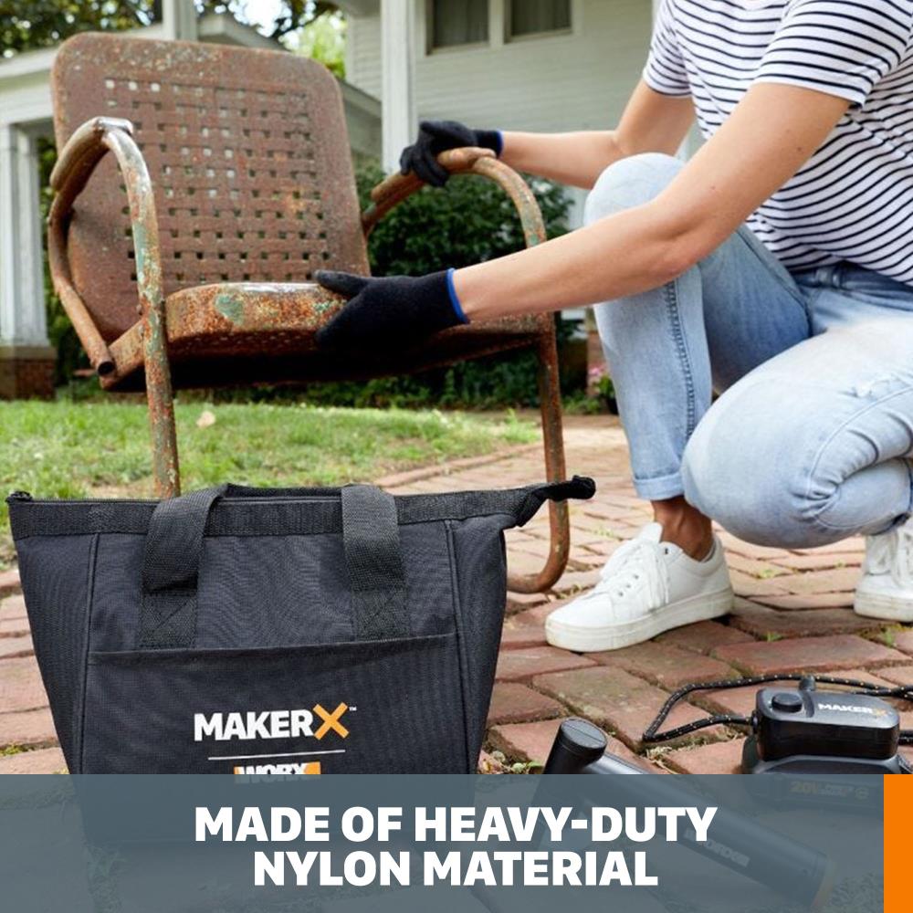 Bolsa de herramientas con cremallera MakerX de nylon negro de 10 pulgadas de ancho x 6.25 pulgadas de profundidad x 10 pulgadas de largo WA1551 de WORX