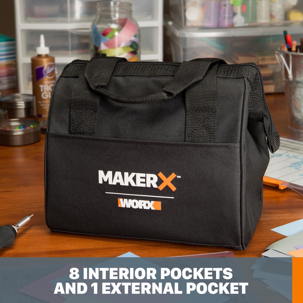 Bolsa de herramientas con cremallera MakerX de nylon negro de 10 pulgadas de ancho x 6.25 pulgadas de profundidad x 10 pulgadas de largo WA1551 de WORX
