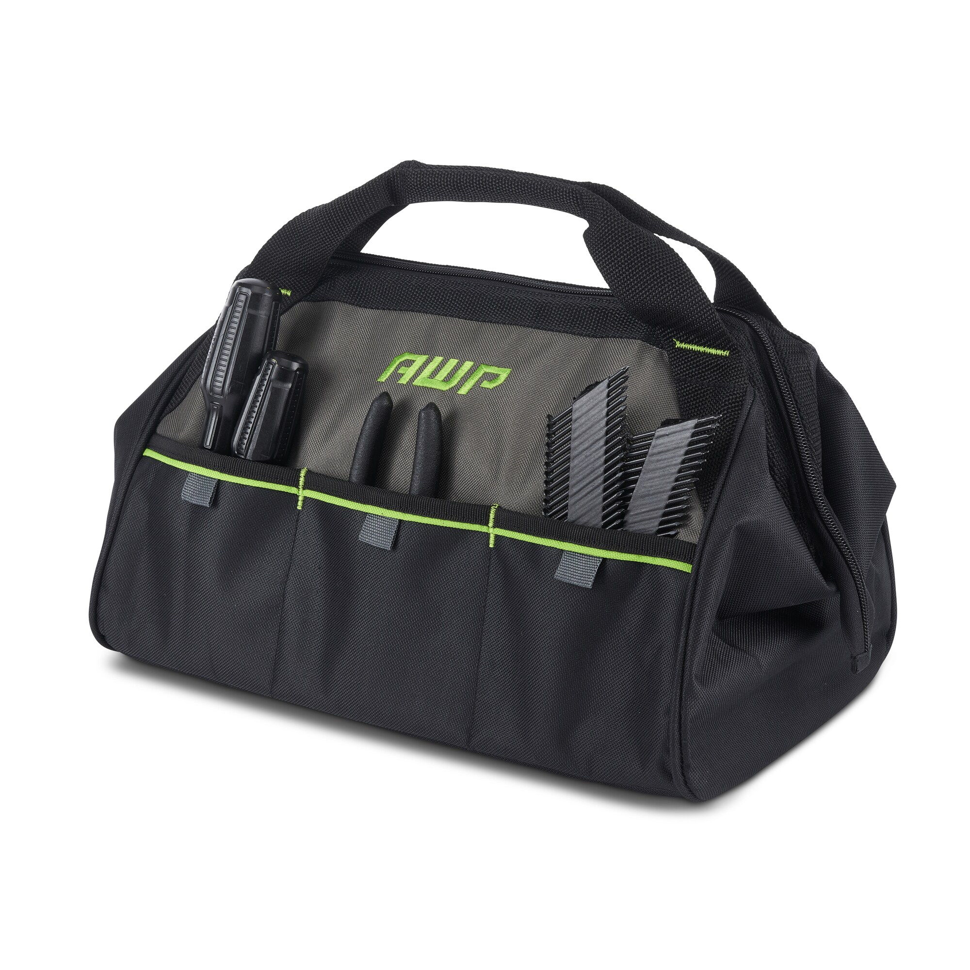 Bolso para herramientas con cremallera de poliéster negro AWP de 13 pulgadas de ancho x 7.5 pulgadas de profundidad x 8 pulgadas de largo