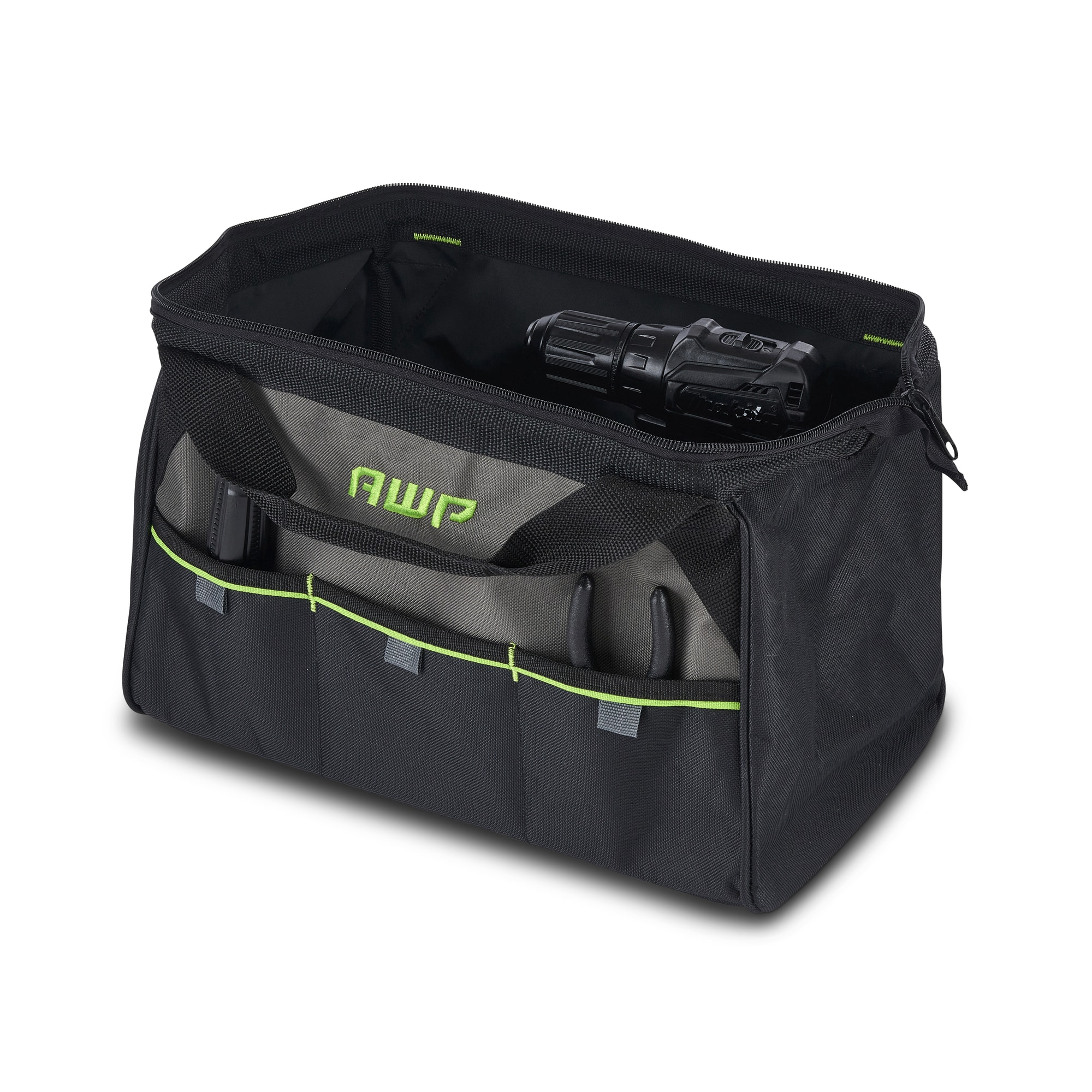 Bolso para herramientas con cremallera de poliéster negro AWP de 13 pulgadas de ancho x 7.5 pulgadas de profundidad x 8 pulgadas de largo