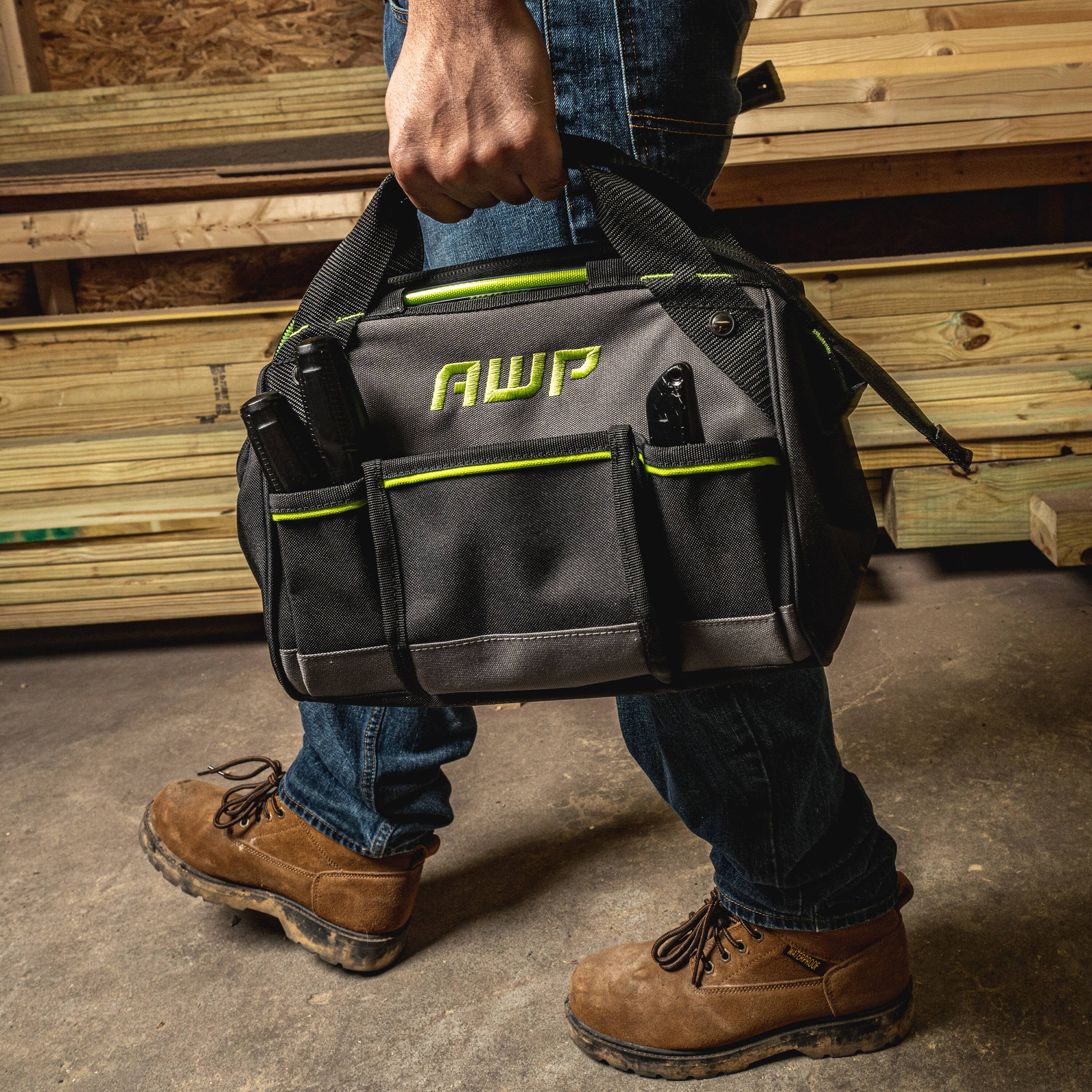 Bolsa de herramientas con cierre de poliéster negro AWP de 12 pulgadas de ancho x 8.5 pulgadas de profundidad x 9 pulgadas de largo 1L-2212-TJ