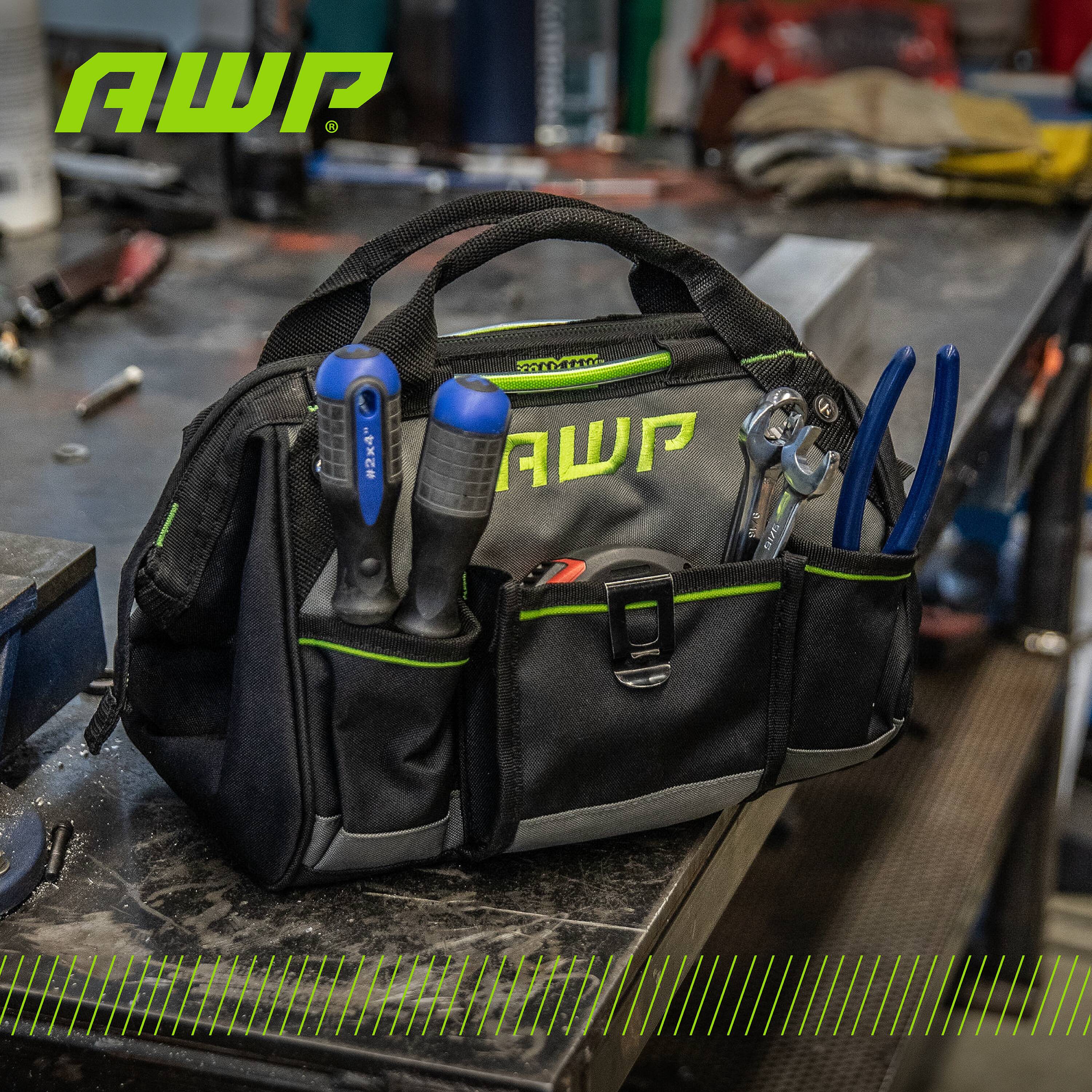 Bolsa de herramientas con cierre de poliéster negro AWP de 12 pulgadas de ancho x 8.5 pulgadas de profundidad x 9 pulgadas de largo 1L-2212-TJ