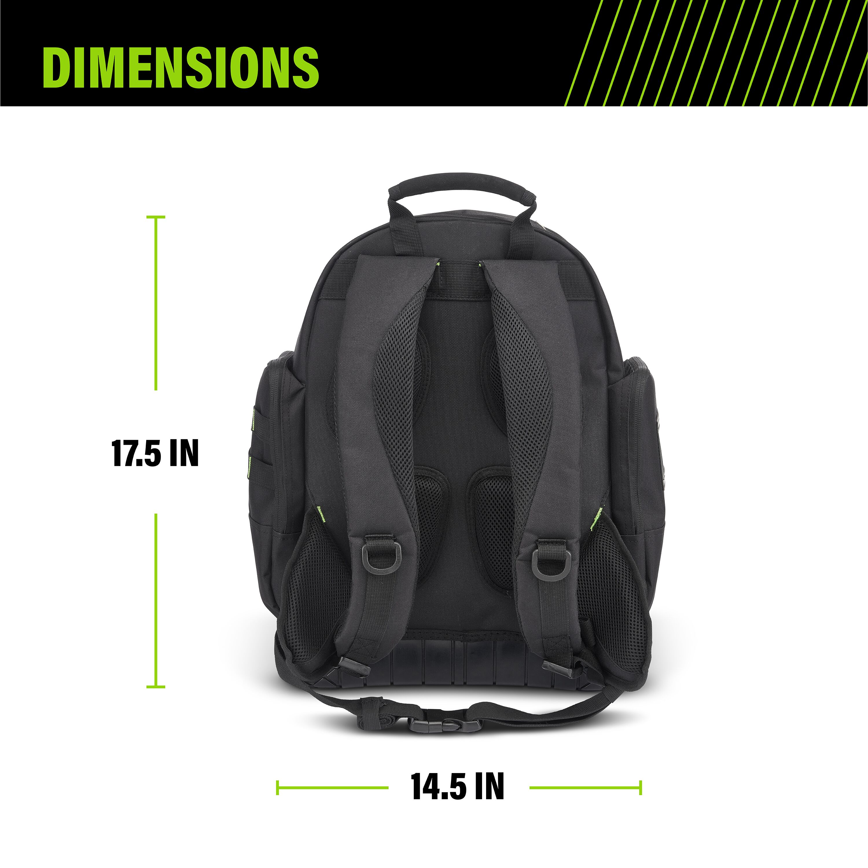 Mochila negra de poliéster AWP de 15 pulgadas de ancho x 8 pulgadas de profundidad x 17.5 pulgadas de largo con cierre de cremallera 1L-22419-2
