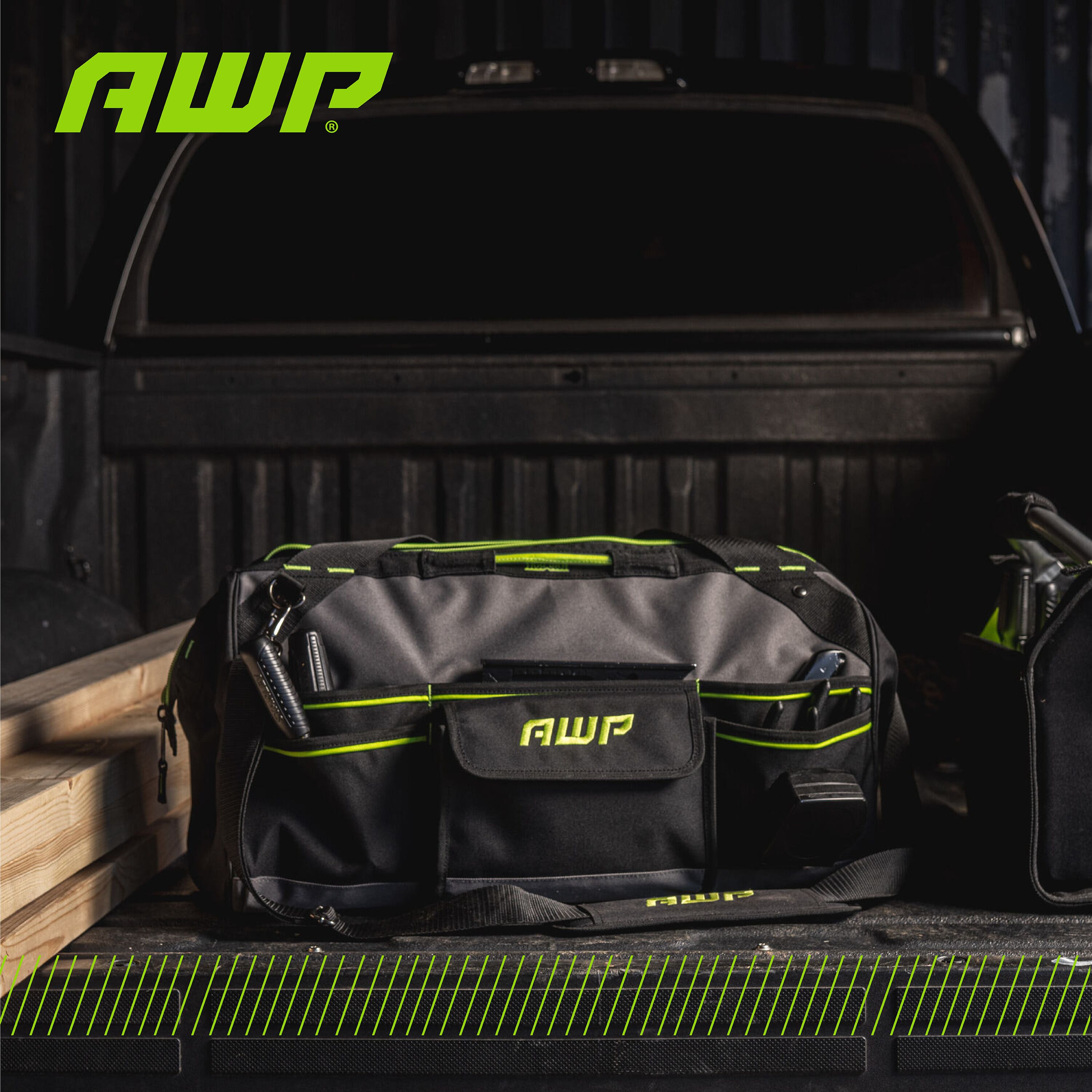 Bolsa de herramientas con cierre de 22 pulgadas de ancho x 8.5 pulgadas de profundidad x 9 pulgadas de largo de poliéster negro AWP