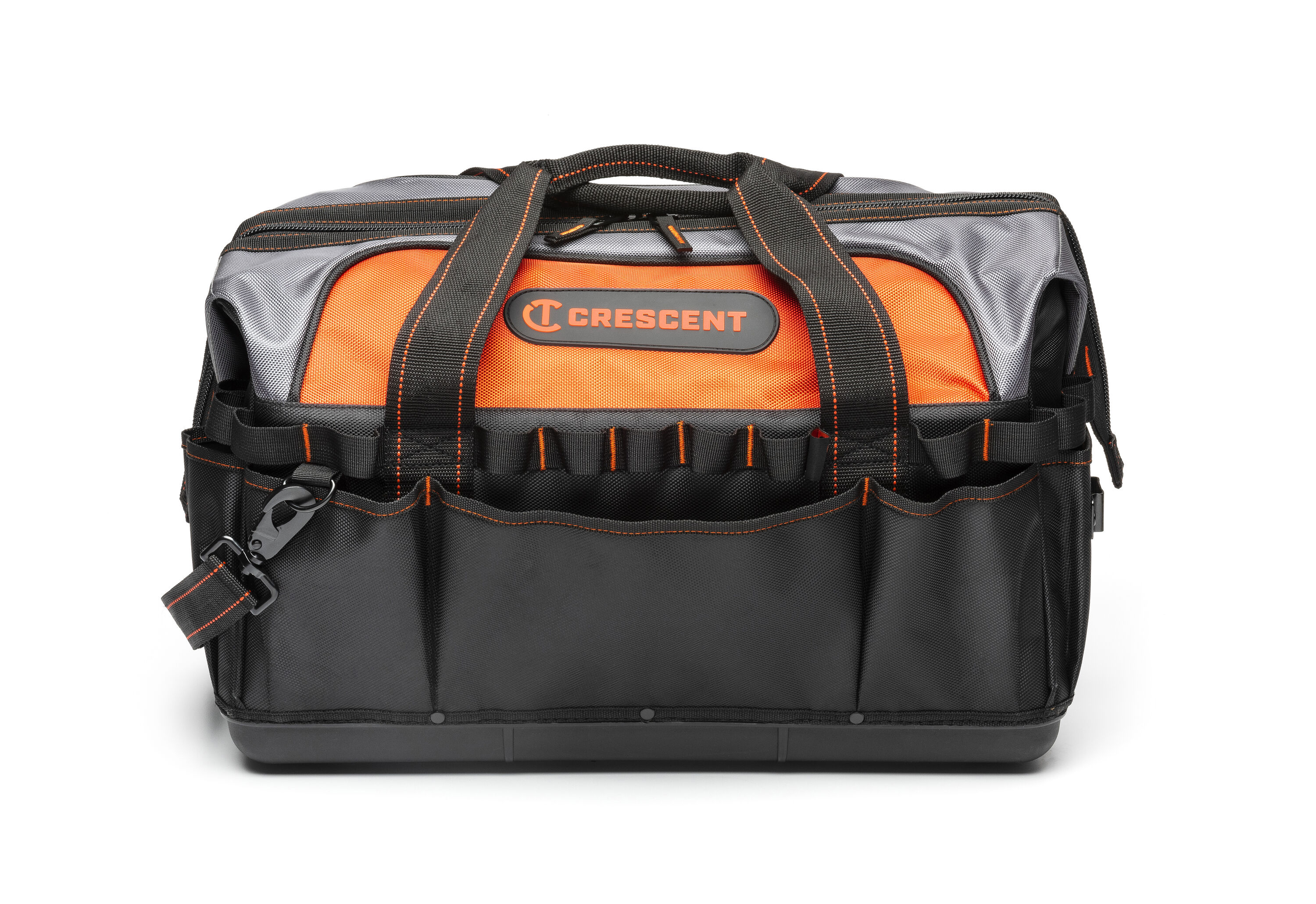 Bolsa de herramientas con cremallera de 20 pulgadas de ancho x 17 pulgadas de profundidad x 12.2 pulgadas de largo, de poliéster negro y piel cruda de naranja de Crescent