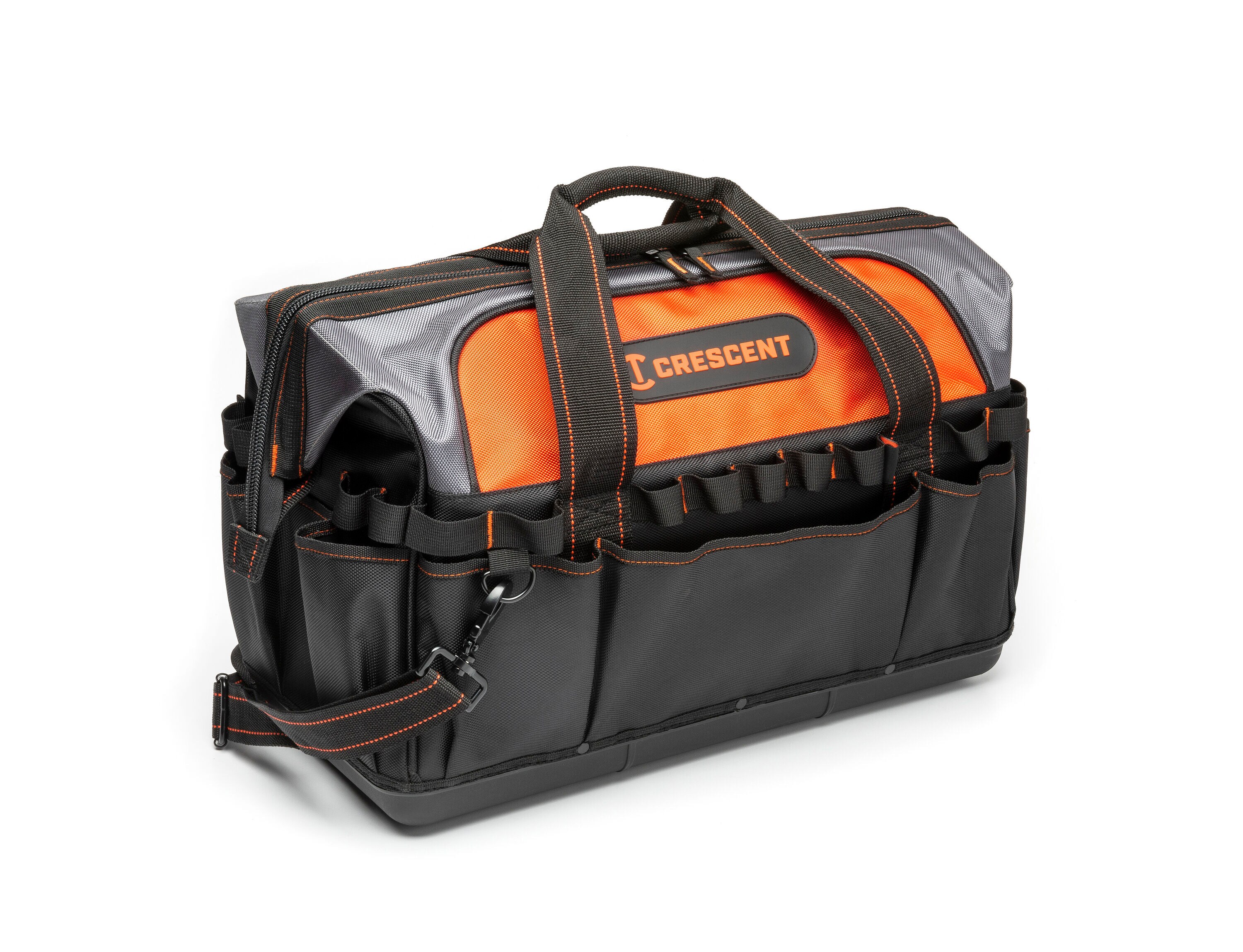 Bolsa de herramientas con cremallera de 20 pulgadas de ancho x 17 pulgadas de profundidad x 12.2 pulgadas de largo, de poliéster negro y piel cruda de naranja de Crescent