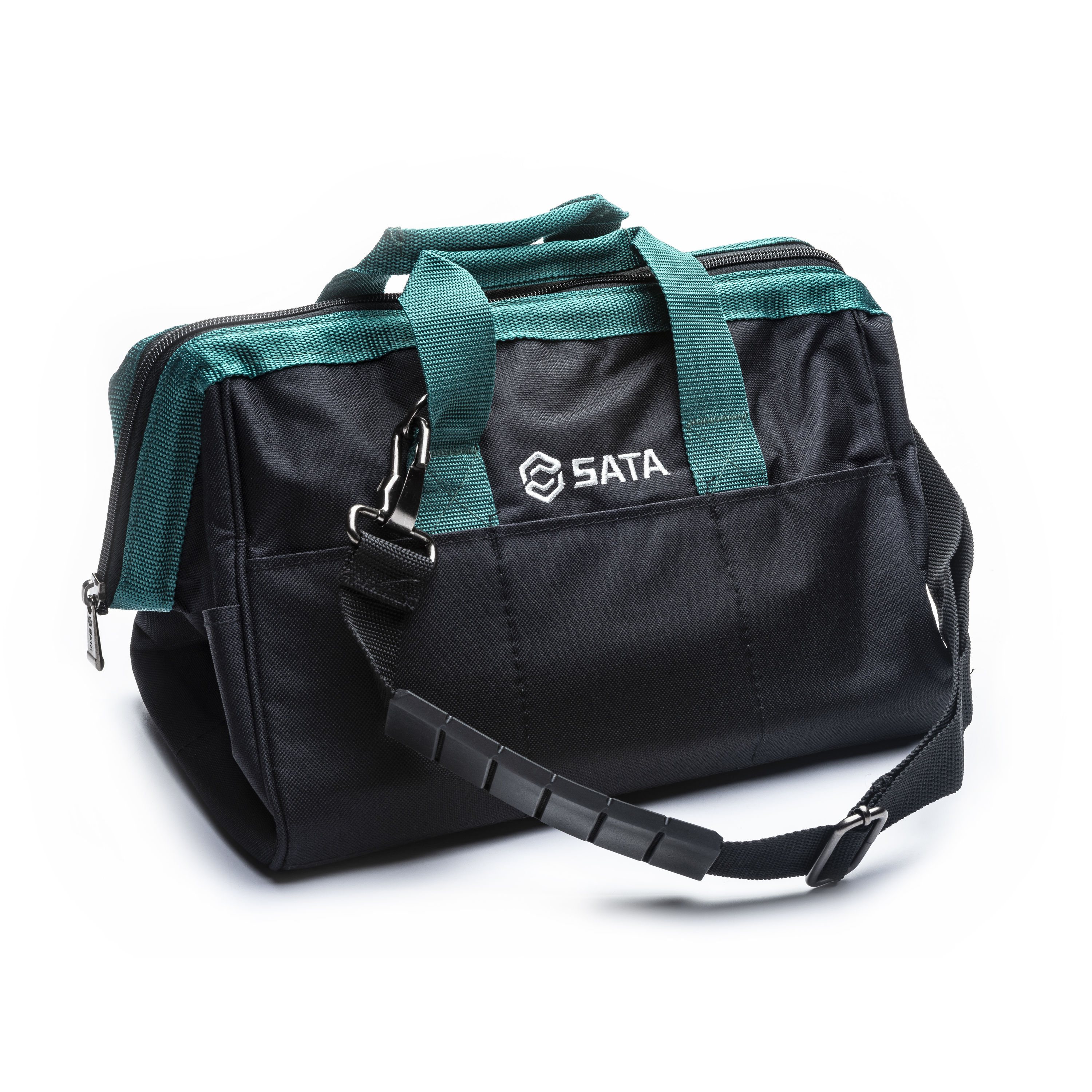 Bolso para herramientas con cierre SATA de poliéster verde y negro de 9 pulgadas de ancho x 11 pulgadas de profundidad x 15 pulgadas de largo ST95181