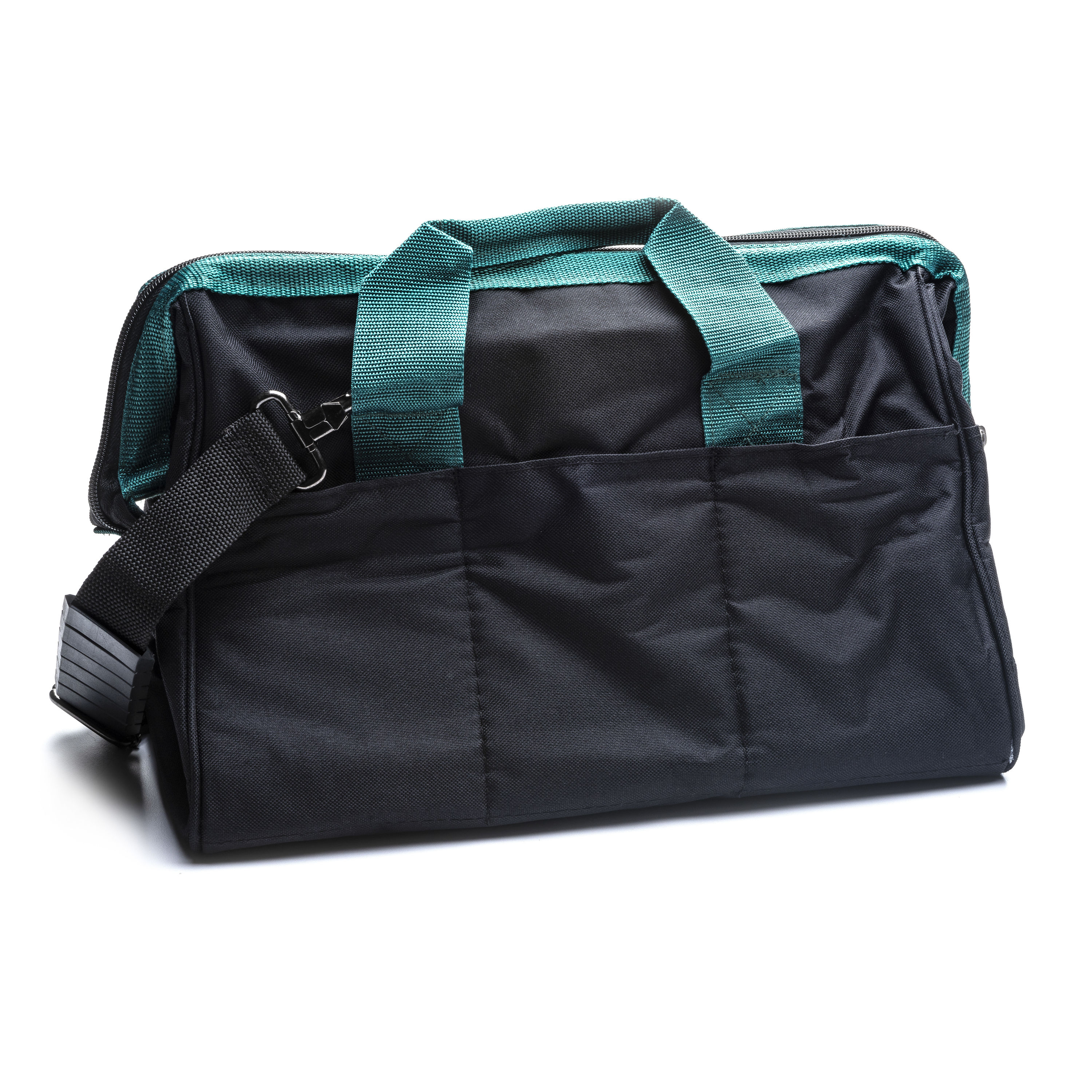 Bolso para herramientas con cierre SATA de poliéster verde y negro de 9 pulgadas de ancho x 11 pulgadas de profundidad x 15 pulgadas de largo ST95181