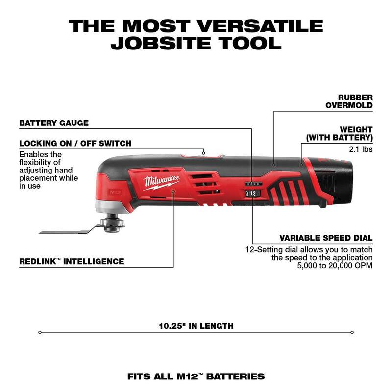 Juego de taladro/destornillador inalámbrico de 3/8 pulgadas Milwaukee M12 12V de iones de litio con multiherramienta oscilante M12 y paquete de batería XC de 6.0 Ah - 2407-22-2426-20-48-11-2460.