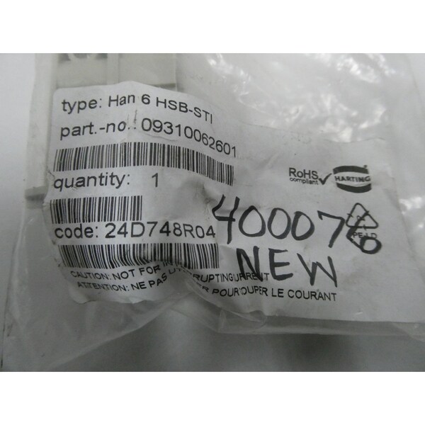 Harting 09310062601 CONECTOR DE INSERCIÓN DE CLAVIJA HAN 6 HSB-STI INDUSTRIAL - 9310062601