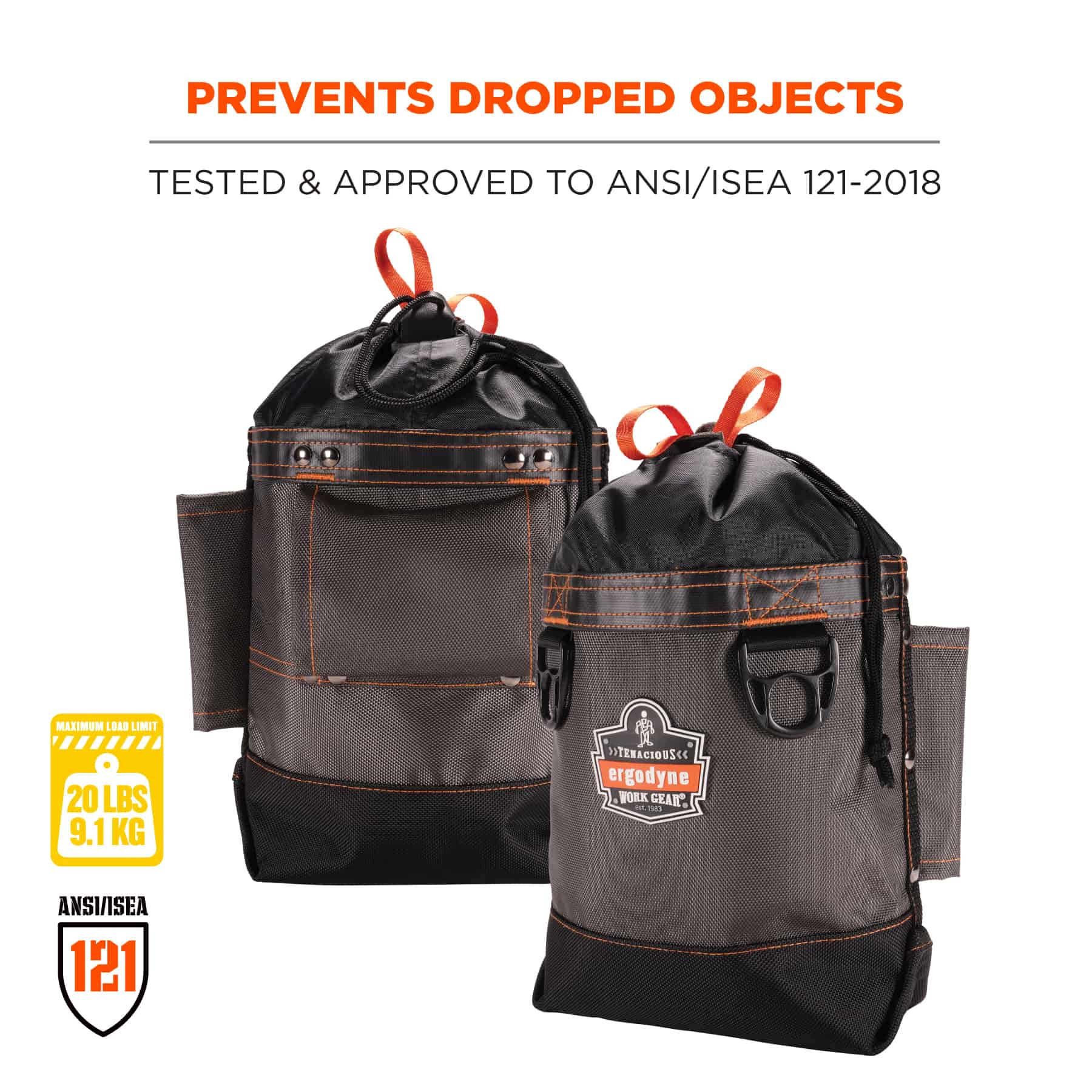 Bolsa de herramientas con cordón de poliéster gris de Ergodyne de 5 pulgadas de ancho x 9 pulgadas de profundidad x 10 pulgadas de largo 13426