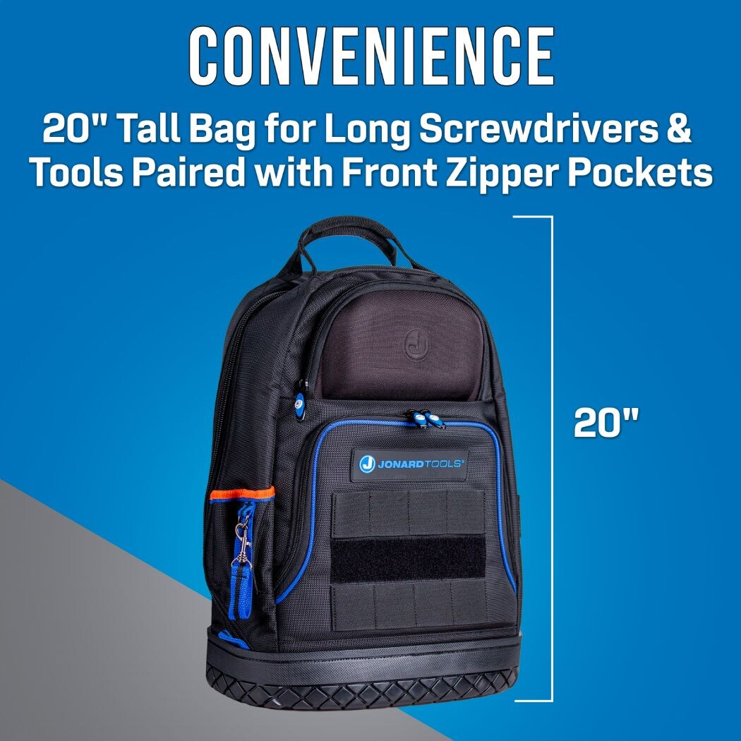 Mochila con cierre de nylon balístico negro de Jonard Tools de 14 pulgadas de ancho x 18 pulgadas de profundidad x 7 pulgadas de largo BP-100