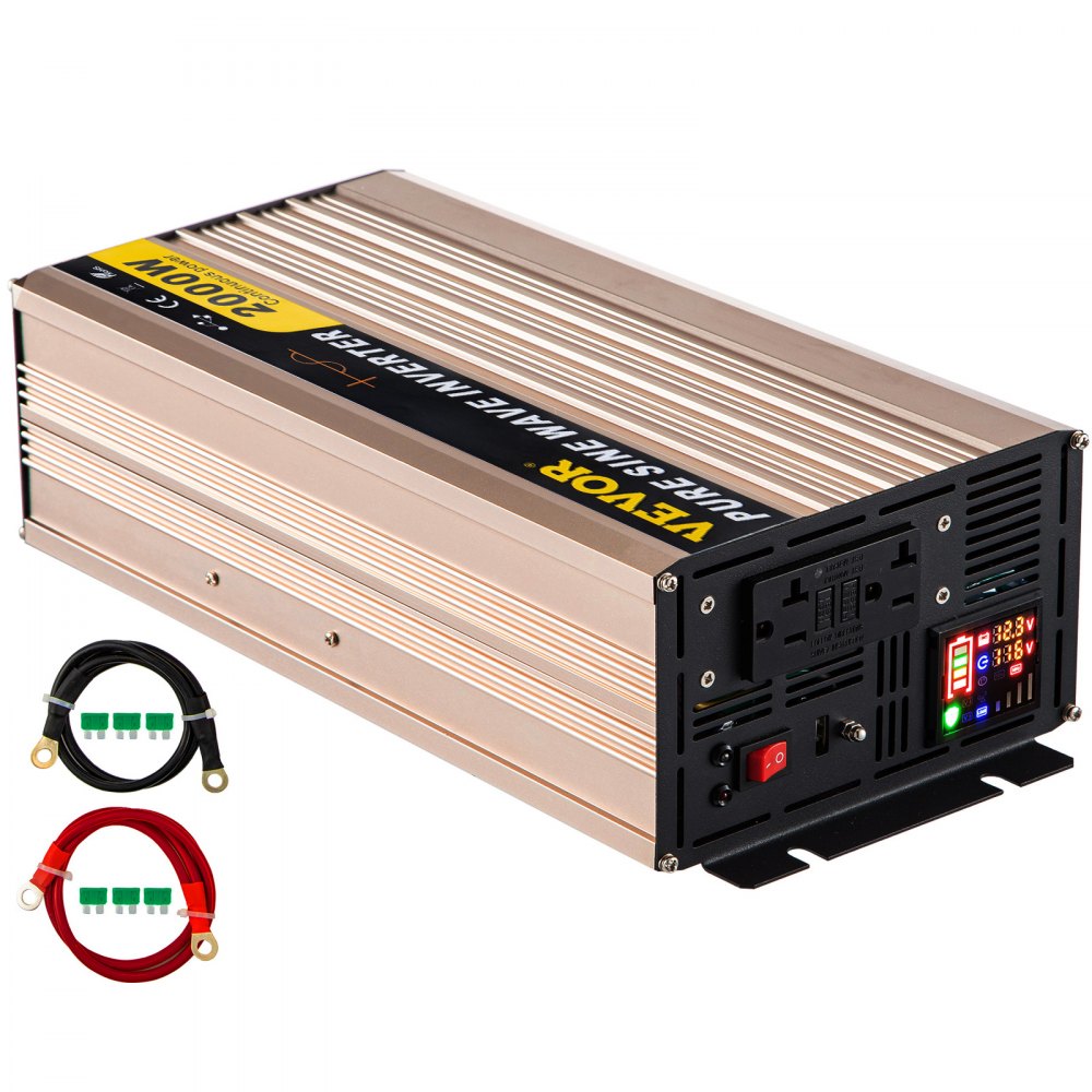 VEVOR Pure Sine Wave Inverter, 2000 Watt Power Inverter, DC 12V to AC 110V Car Inverter, with LCD Display 5V USB Port AC Outlets (GFCI) Power Converter for Car, RV Truck, Solar System, Travel Camping - CZXNBQD2KW-12KGVKV9