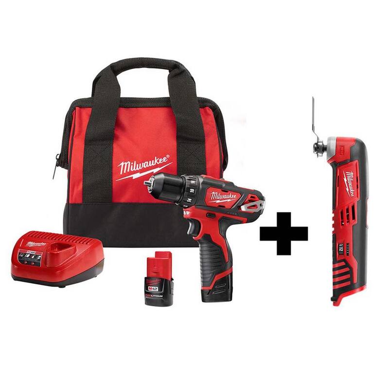 Juego de taladro/destornillador inalámbrico Milwaukee M12 de 12V de 3/8 pulgadas con batería de iones de litio y herramienta multifuncional oscilante M12 - 2407-22-2426-20
